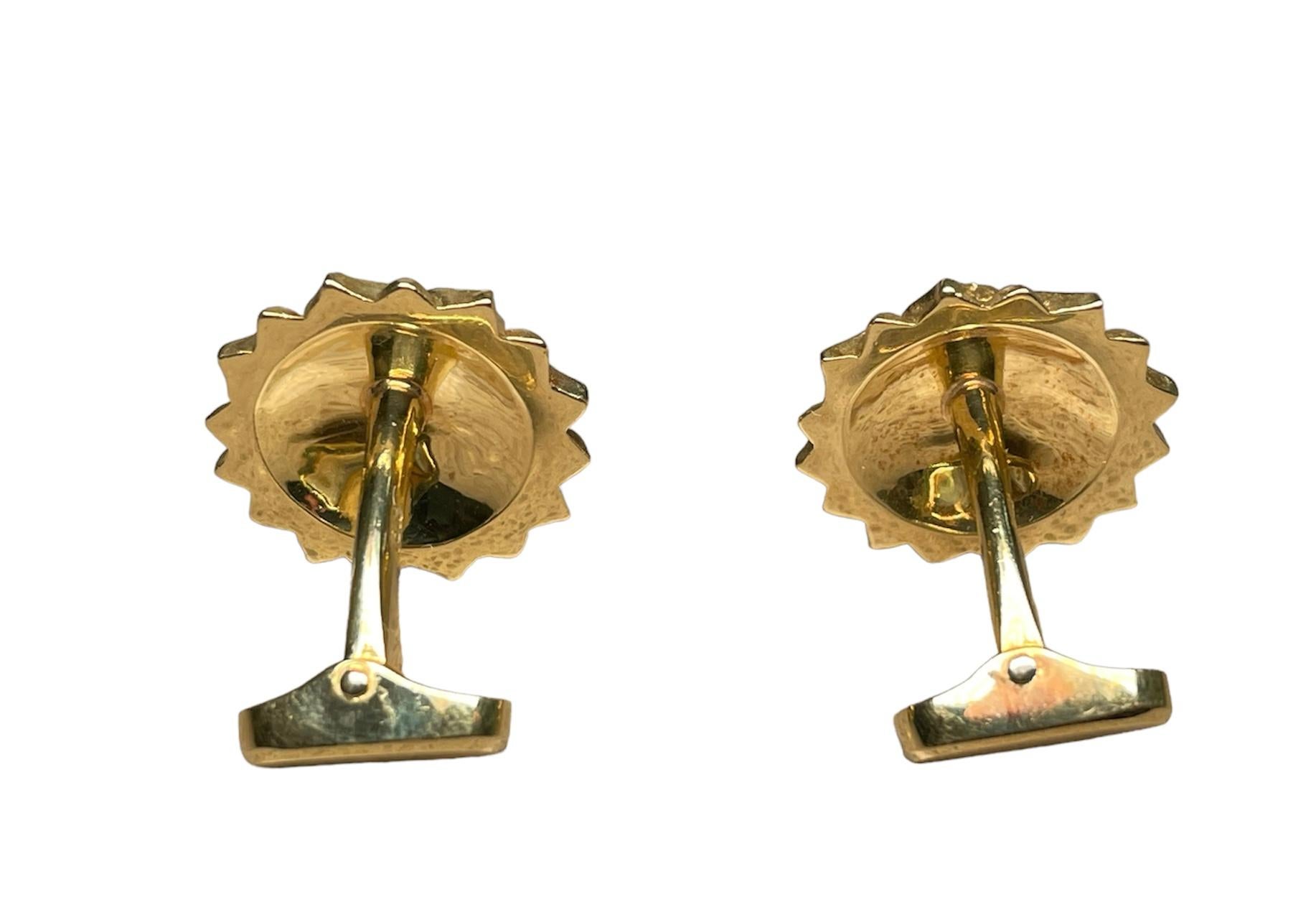 Rare 18k Yellow Gold Pair of Smiling Sun Face Cufflinks For Sale 1