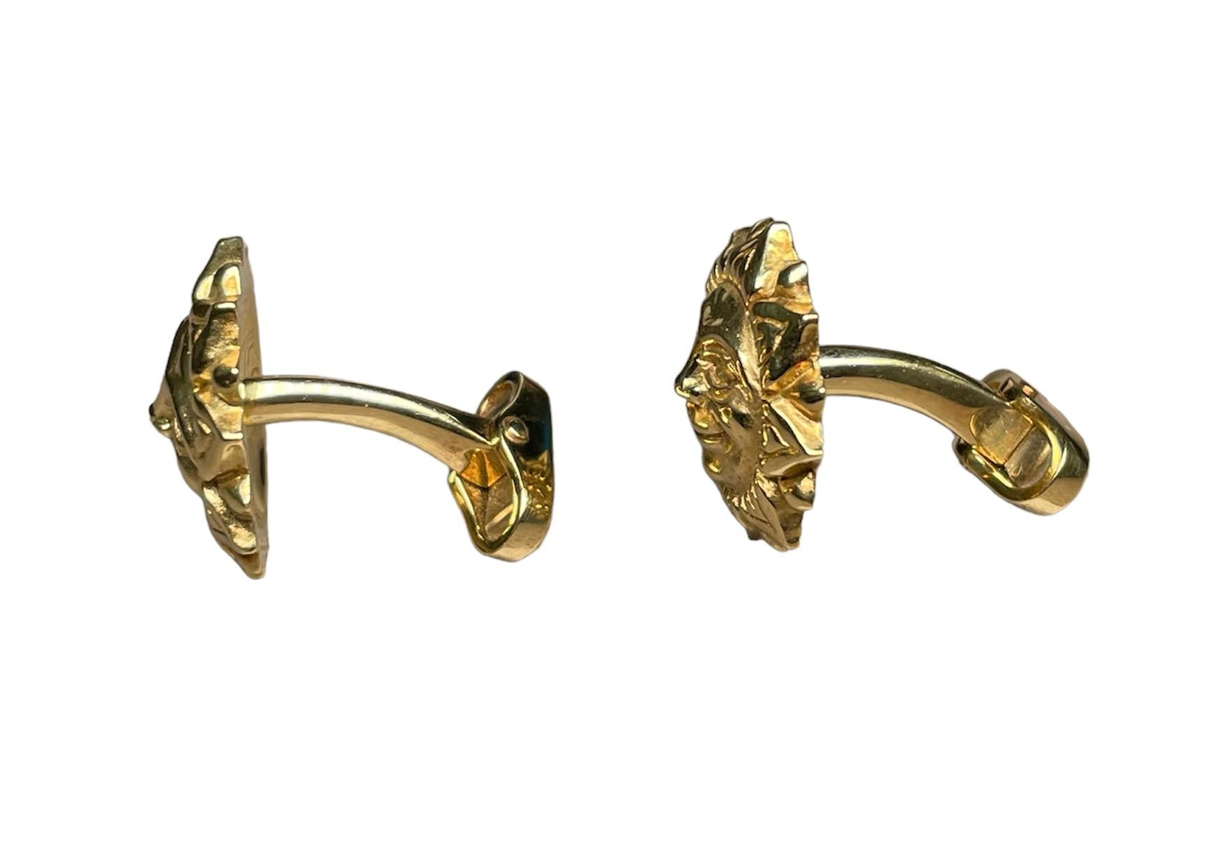 Rare 18k Yellow Gold Pair of Smiling Sun Face Cufflinks For Sale 2
