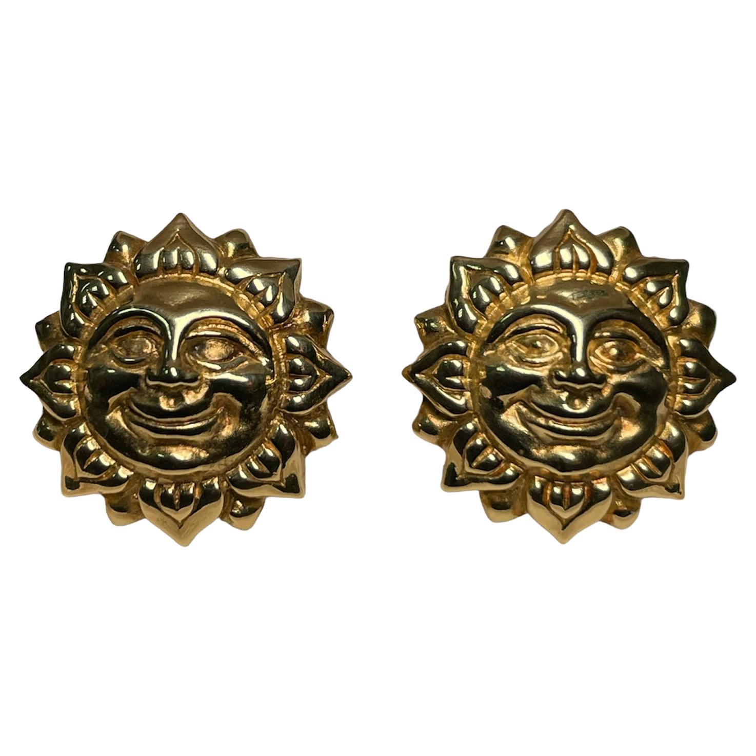 Rare 18k Yellow Gold Pair of Smiling Sun Face Cufflinks For Sale