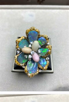 NWT $38, 000 Or 18KT 20CT Conch Pearl Black Opal Fancy Yellow Diamond Ring