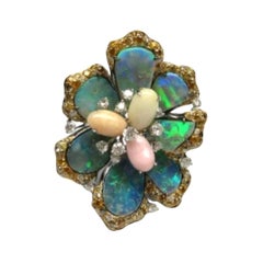 Rare 18KT Gold 20CT Conch Pearl Black Opal Fancy Yellow Diamond Ring