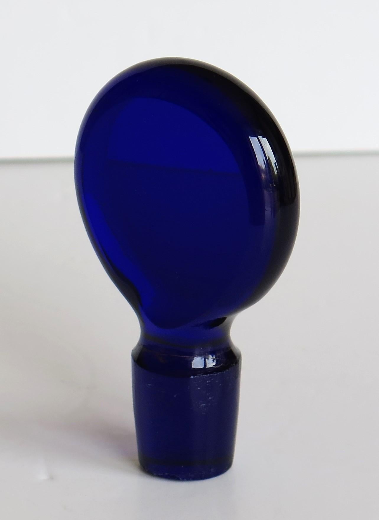 18th C Decanter Bristol Blue Glass Hand Blown with Trailed Neck Ring, Circa 1790 4