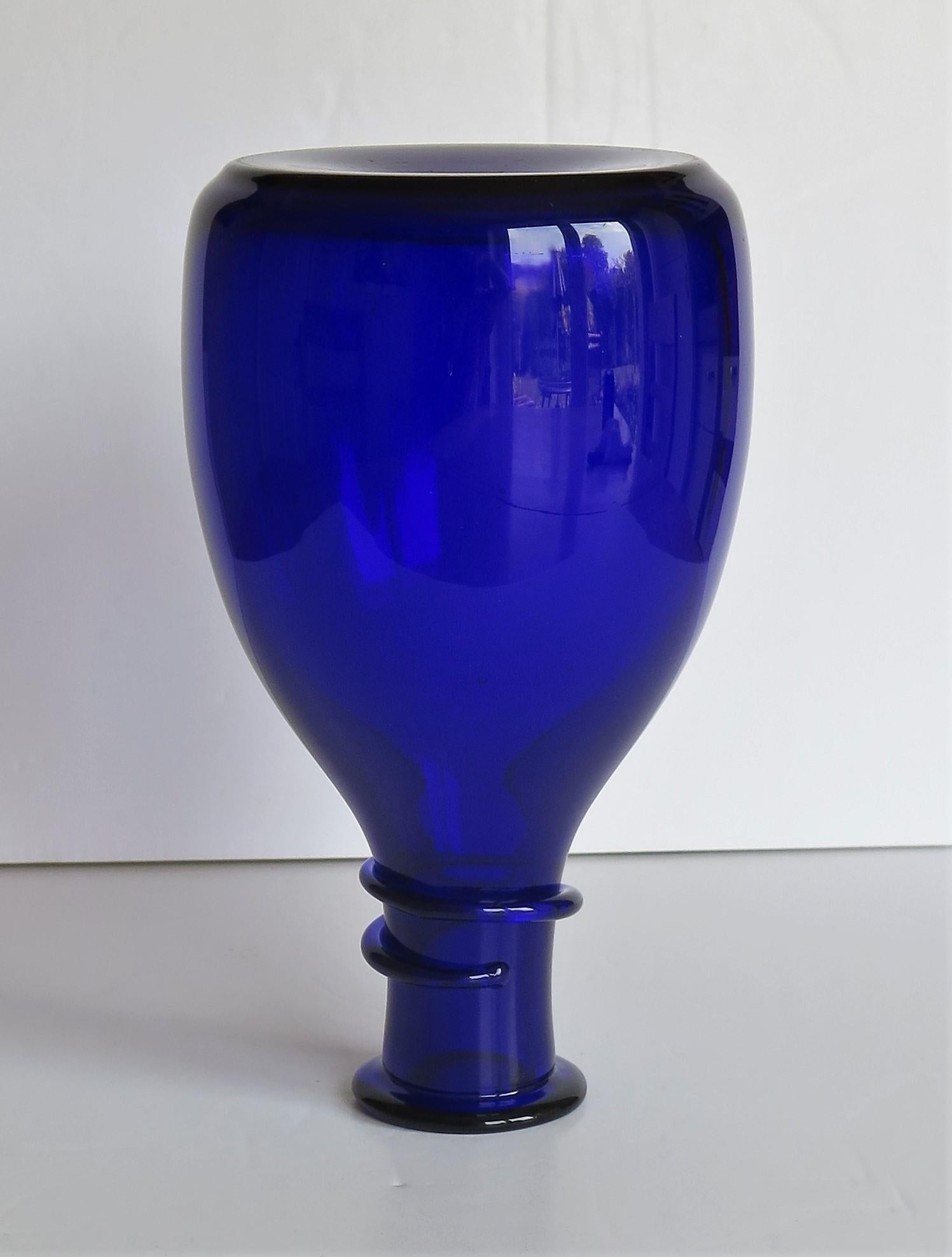 18th C Decanter Bristol Blue Glass Hand Blown with Trailed Neck Ring, Circa 1790 7