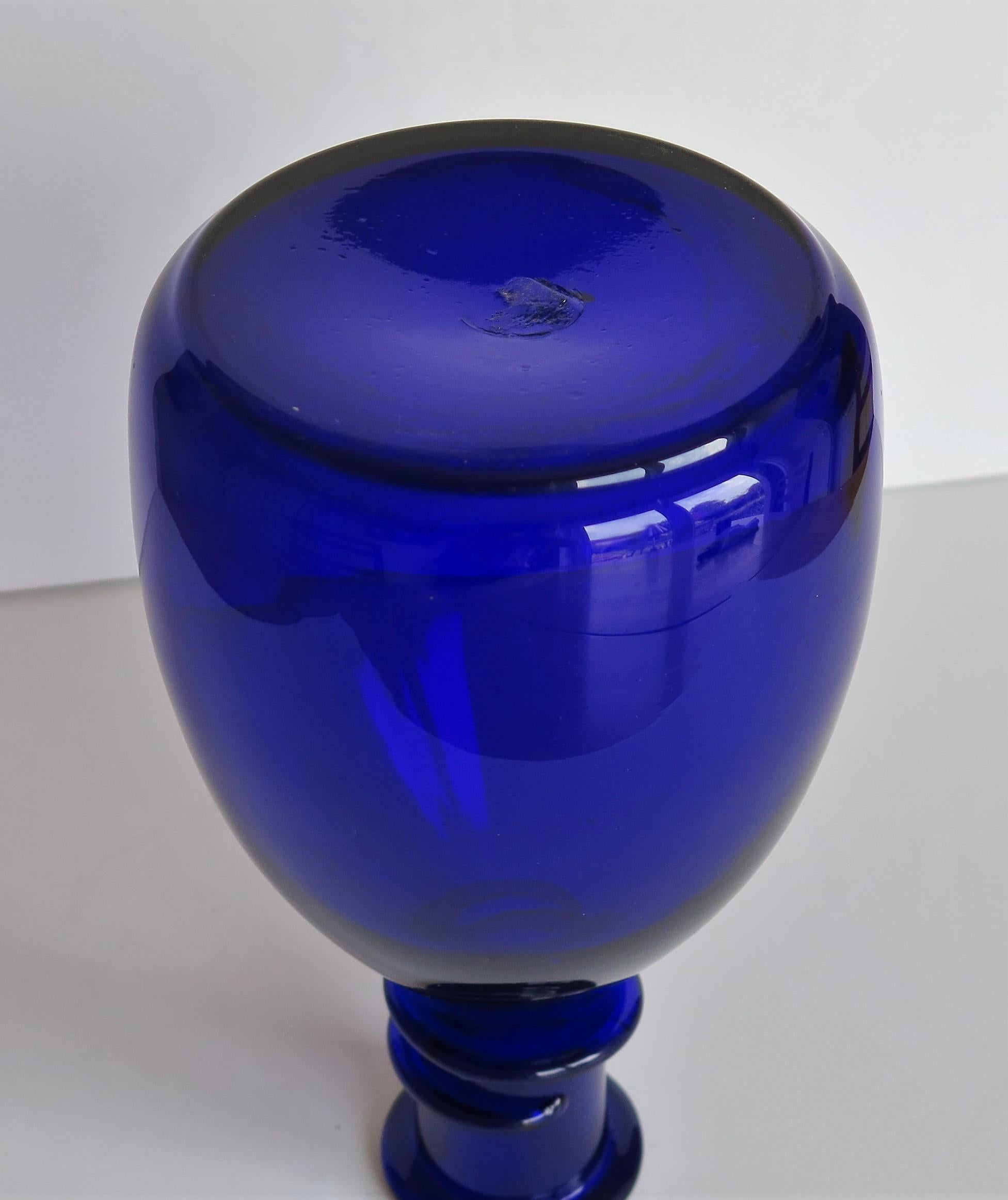 18th C Decanter Bristol Blue Glass Hand Blown with Trailed Neck Ring, Circa 1790 8