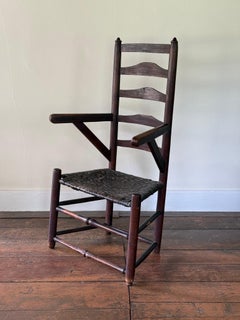 Rare 18th C Early American ladder back chair with arms. Dated 1745