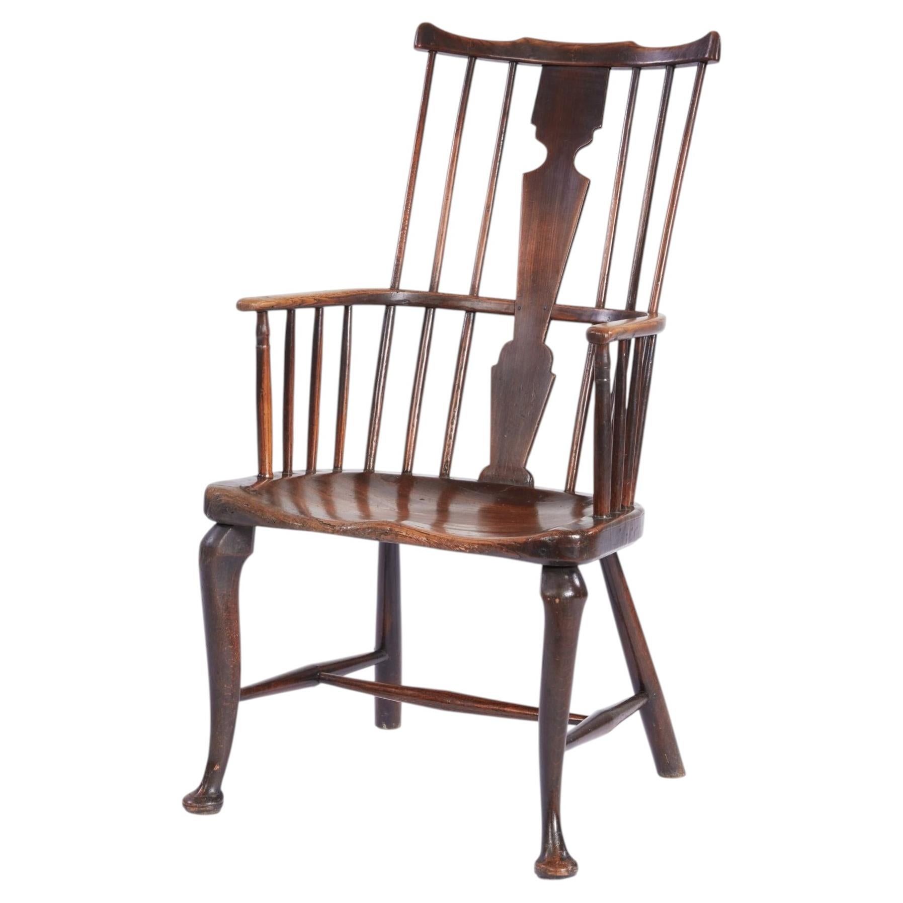 Rare 18th c. English Cabriole Leg Fan Back Windsor Armchair For Sale