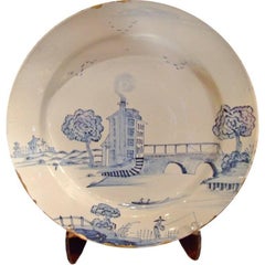 Rare 18th c. English Delft Charger Depicting a Tower House