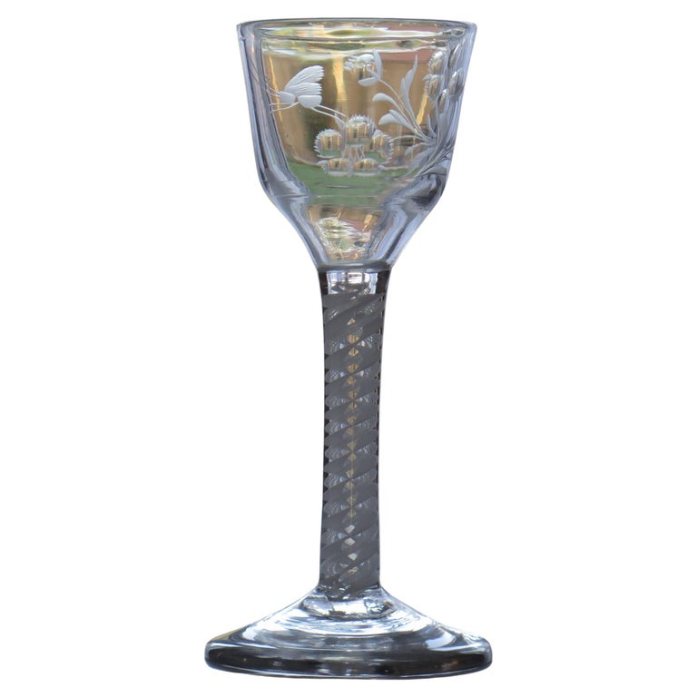 Jacobite Wine Drinking Glass with Engraved Cotton twist Stem, English Ca  1760 For Sale at 1stDibs