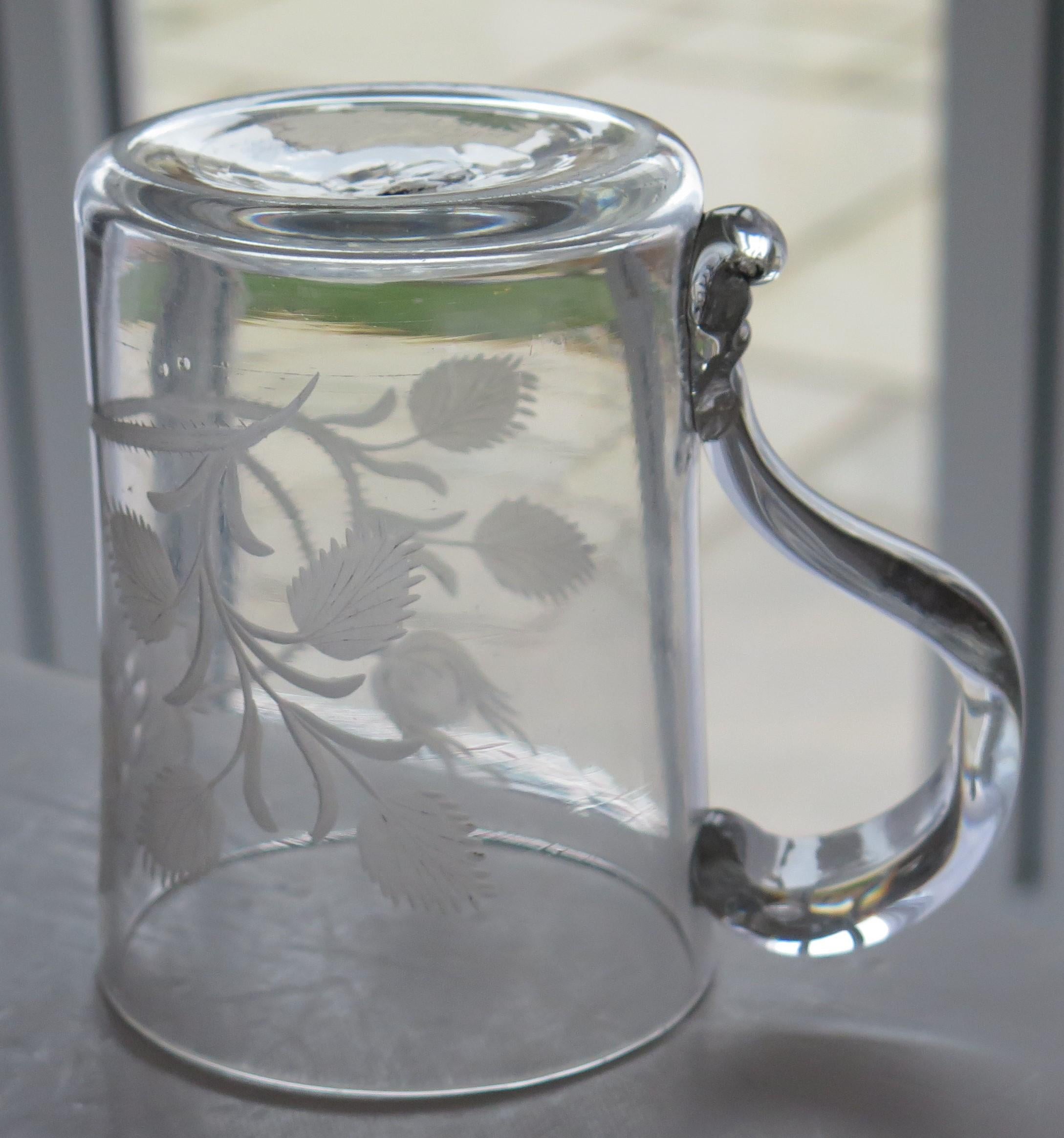 18th Century 18thC. Jacobite Glass Drinking Tankard Engraved 7-Petal Rose and bud, circa 1745