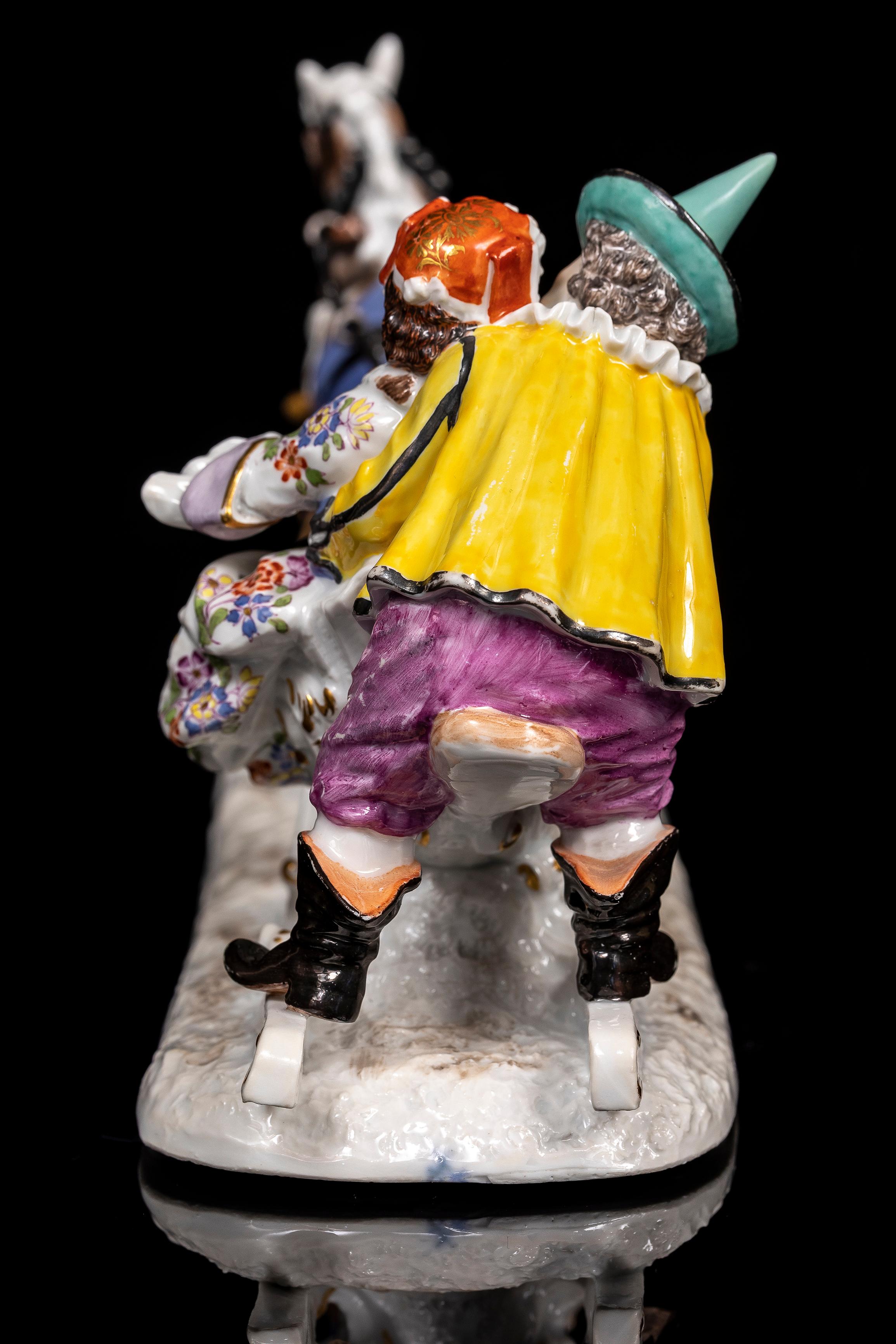 Rare traîneau Meissen du 18e C. avec les bouffons de la cour Fröhlich et Schmiedel, d'après Kändler en vente 2