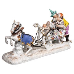 Rare 18th C. Meissen Sleigh w/ Court Jesters Fröhlich & Schmiedel, After Kändler