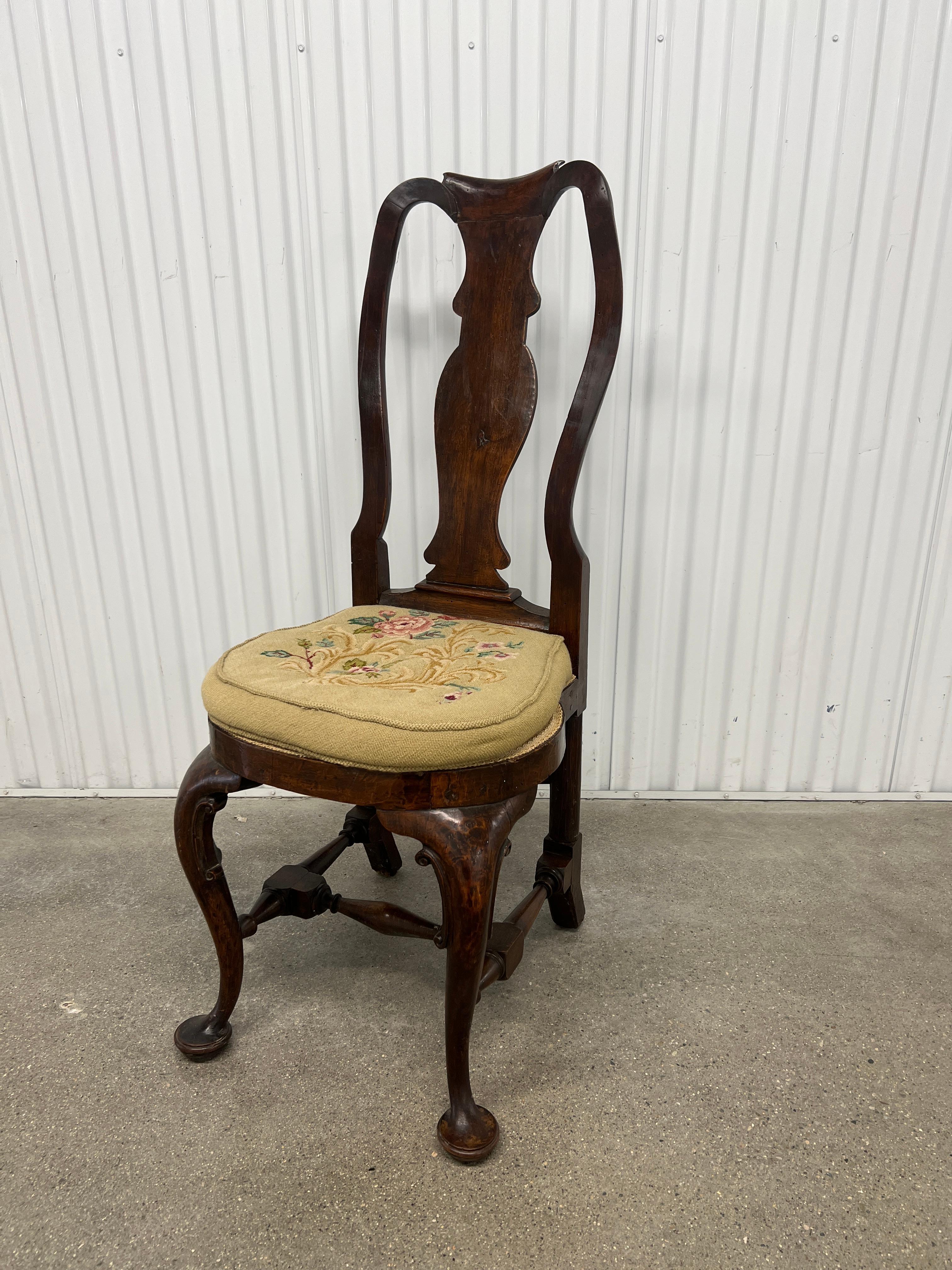 American or Bermuda, C. 18th century.

A highly important and unusual 18th century Queen Anne side chair. Featuring a shaped crest rail with fiddle back style splat and a shaped seat with scroll detailing to the cabriole legs with cutout rails