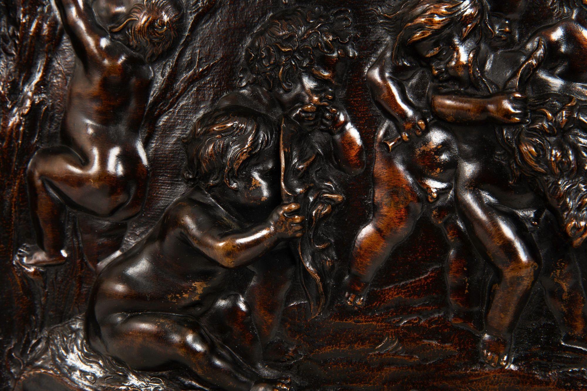 Fino al XVIII secolo Rara placca Bachanalia del XVIII secolo con Putti che tormentano la capra di Duquesnoy in vendita