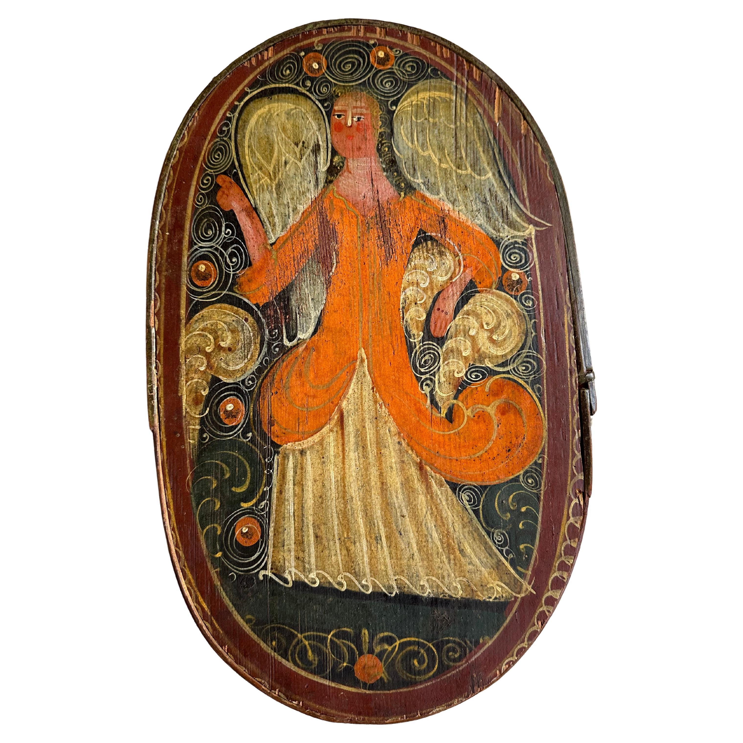 Rara Tapa de Sombrerera Barroca del Siglo XVIII: Decoración auténtica con encanto angelical