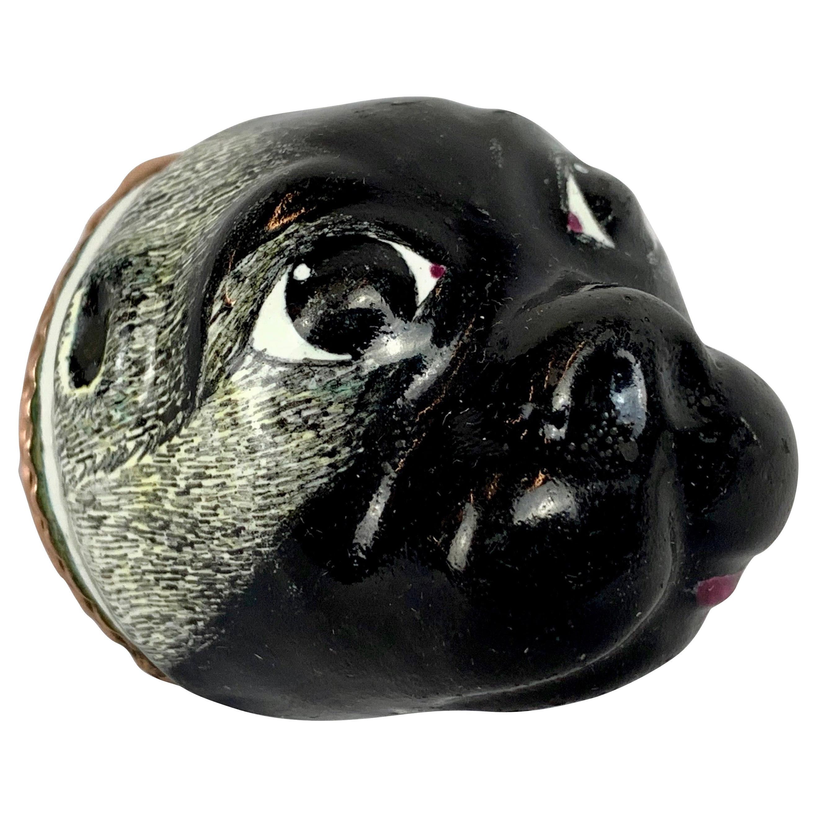 Pug Form Bonbonniere, Bilston Battersea Enamel on Copper, England, 18th C In Good Condition In West Palm Beach, FL