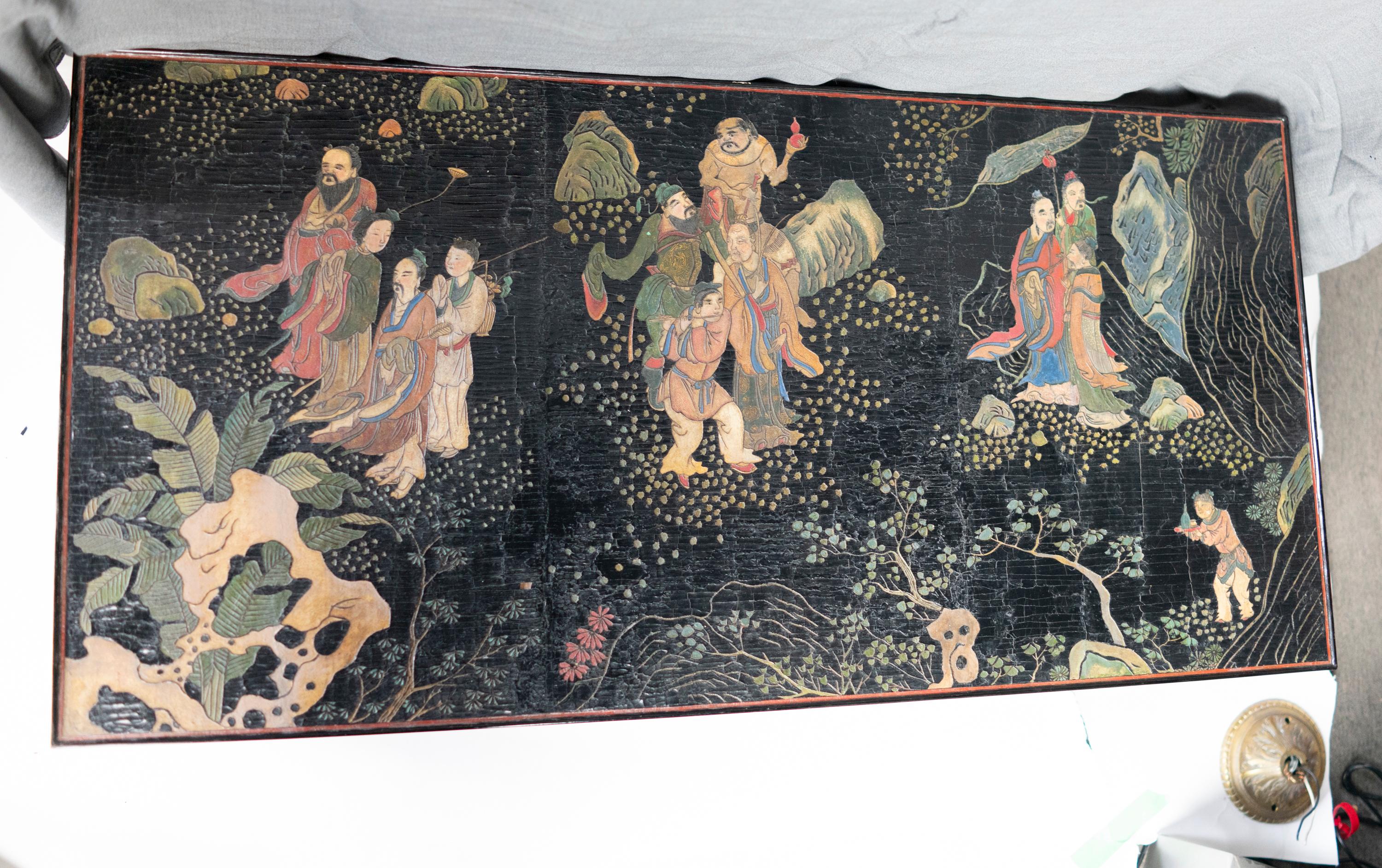 Rare 18th Century Black Coromandel Panel Chinese Coffee Table For Sale 2