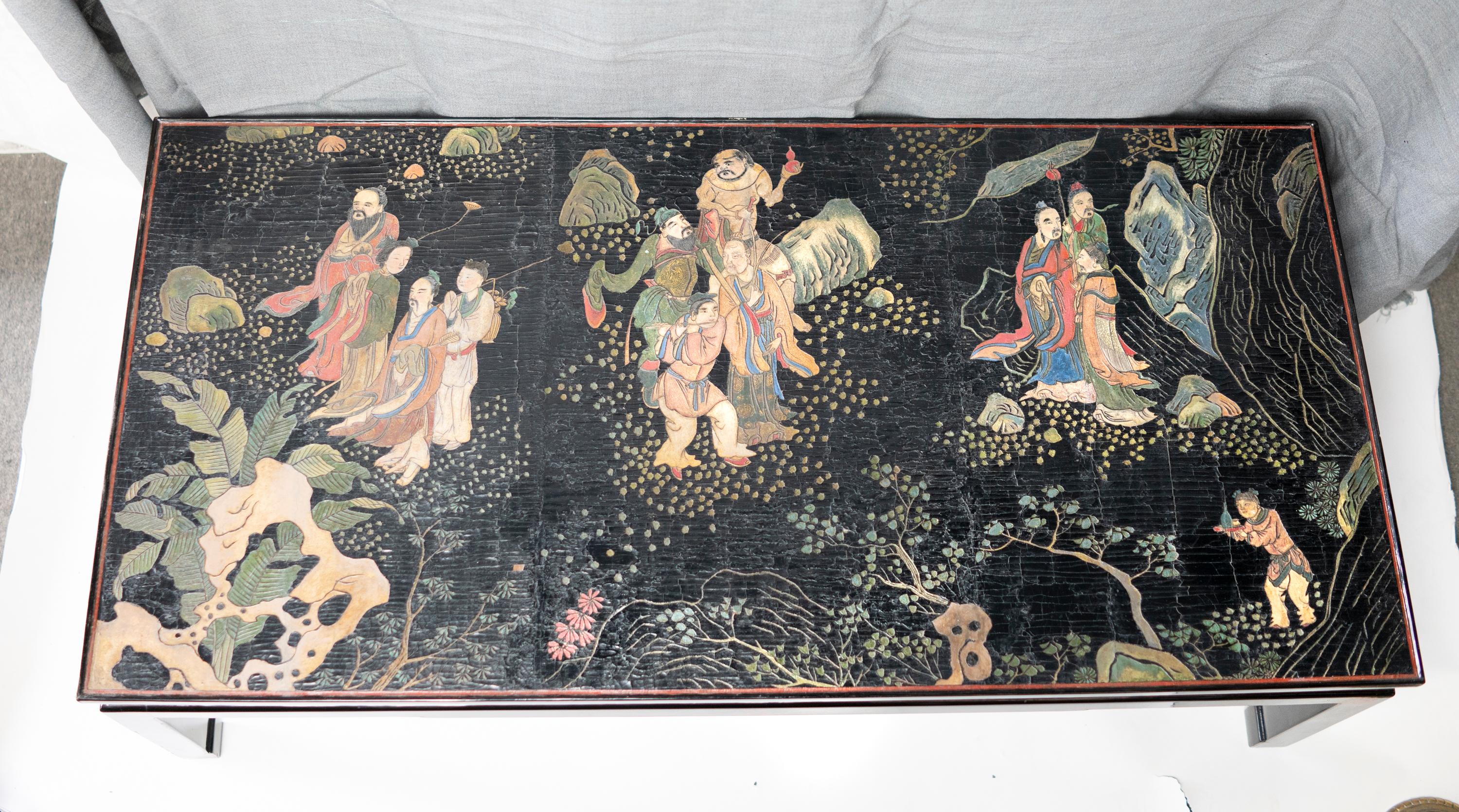 Rare table basse chinoise du 18ème siècle à panneau de coromandel noir en vente 2