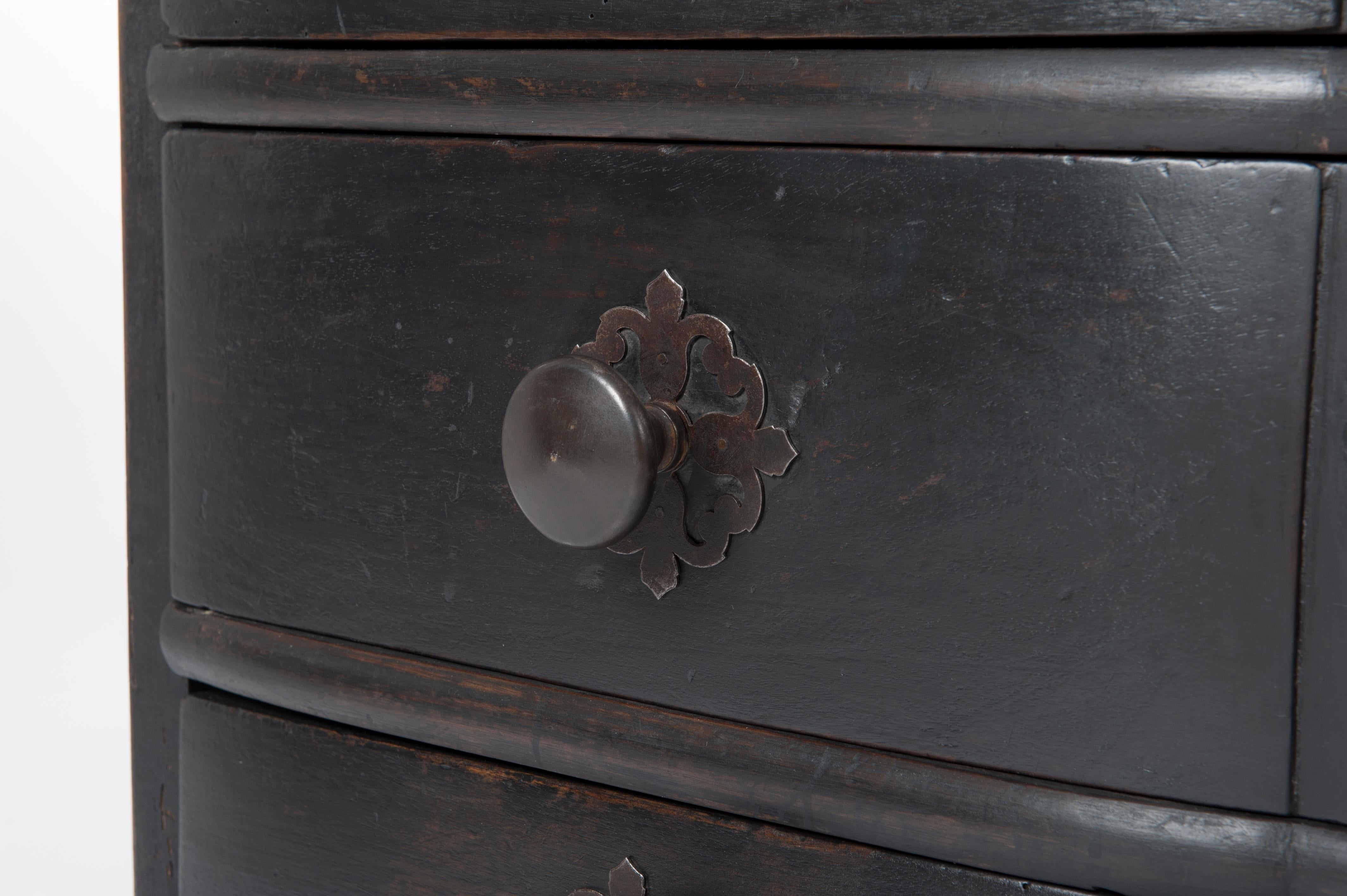 Rare 18th Century Black Ebonized Baroque Writing Chest of Drawer from Spain 6