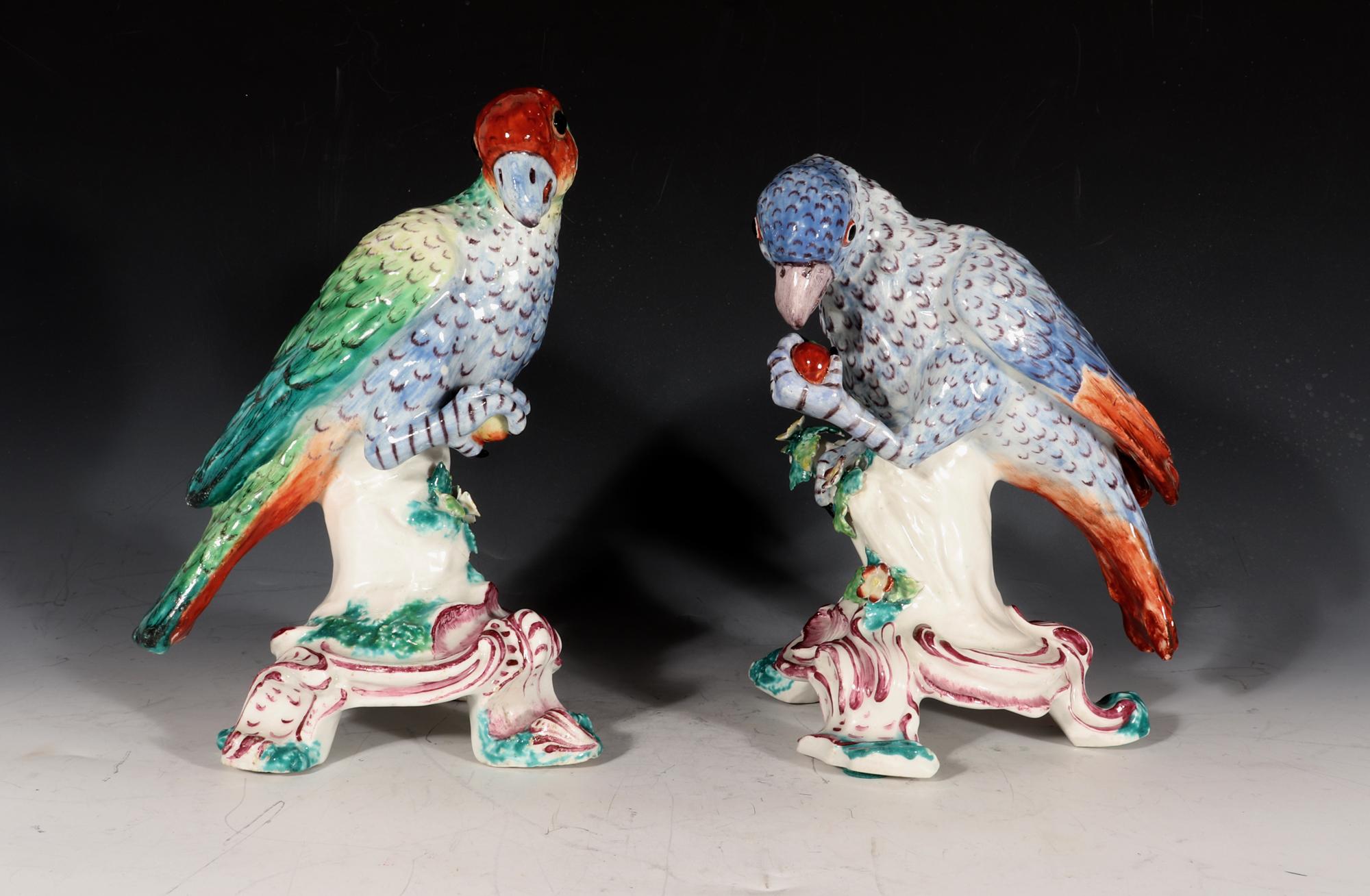 Rare 18thCentury Bow Porcelain Figures of South American Parrots For Sale at 1stDibs