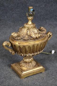 Rare 18th Century Carved Water-Gilded Italian Urn Table Lamp