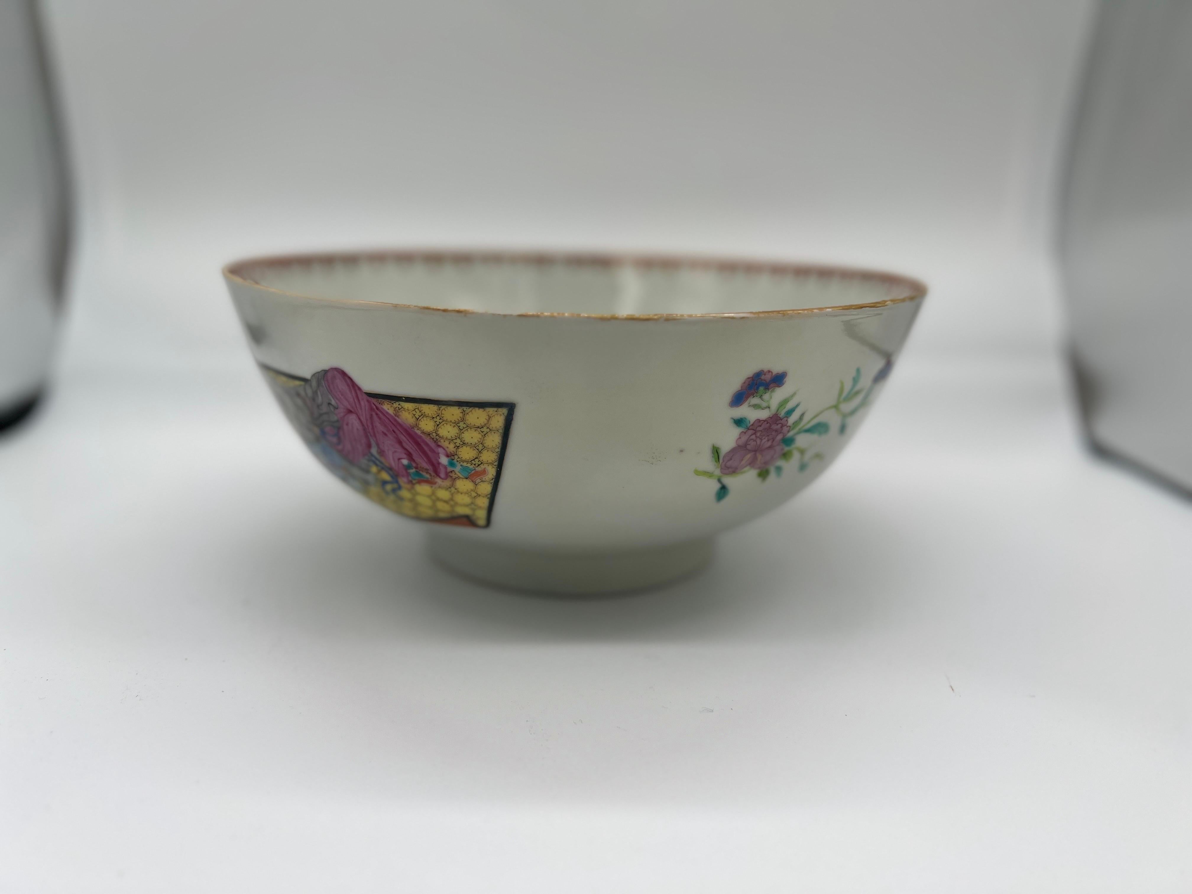 18th Century and Earlier Rare 18th Century Chinese Export Porcelain Erotic Musician Bowl 10.25”