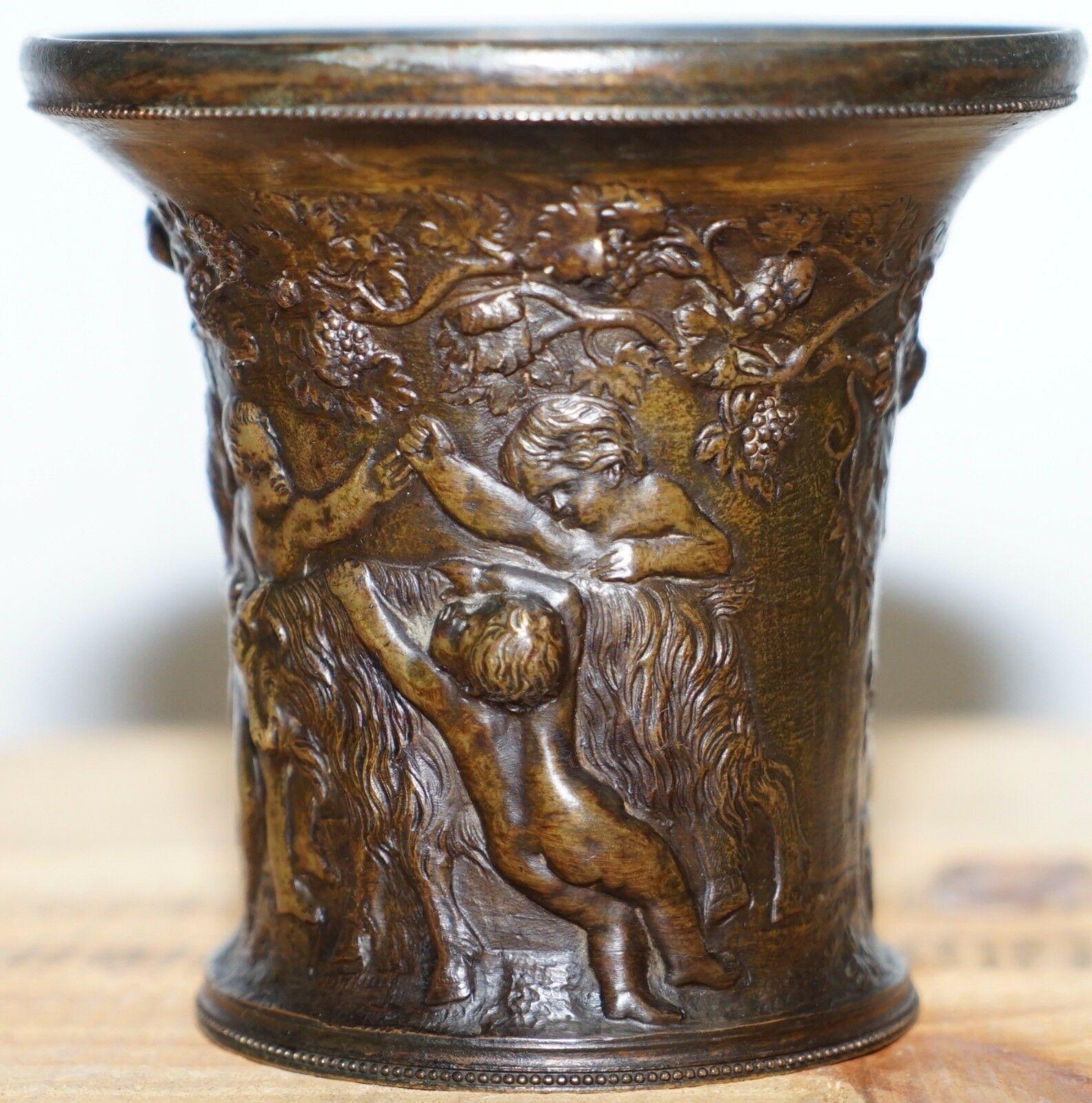 Rare 18th Century circa 1740 Heavy Cast Bronze Pot Decorated with Putti Cherubs 1