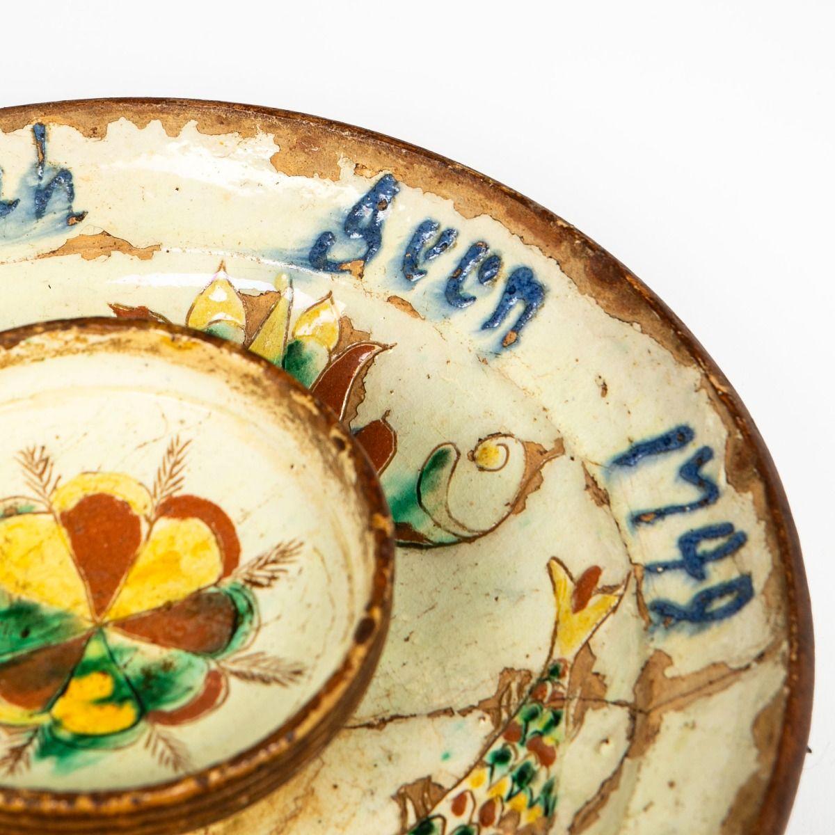 Vernissé Rare assiette à poisson danoise polychrome du 18ème siècle en vente