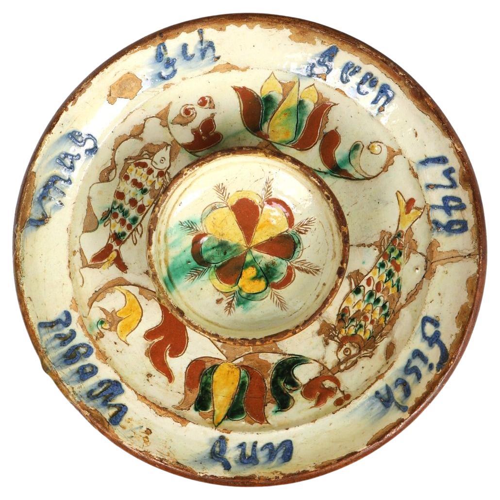 Rare assiette à poisson danoise polychrome du 18ème siècle