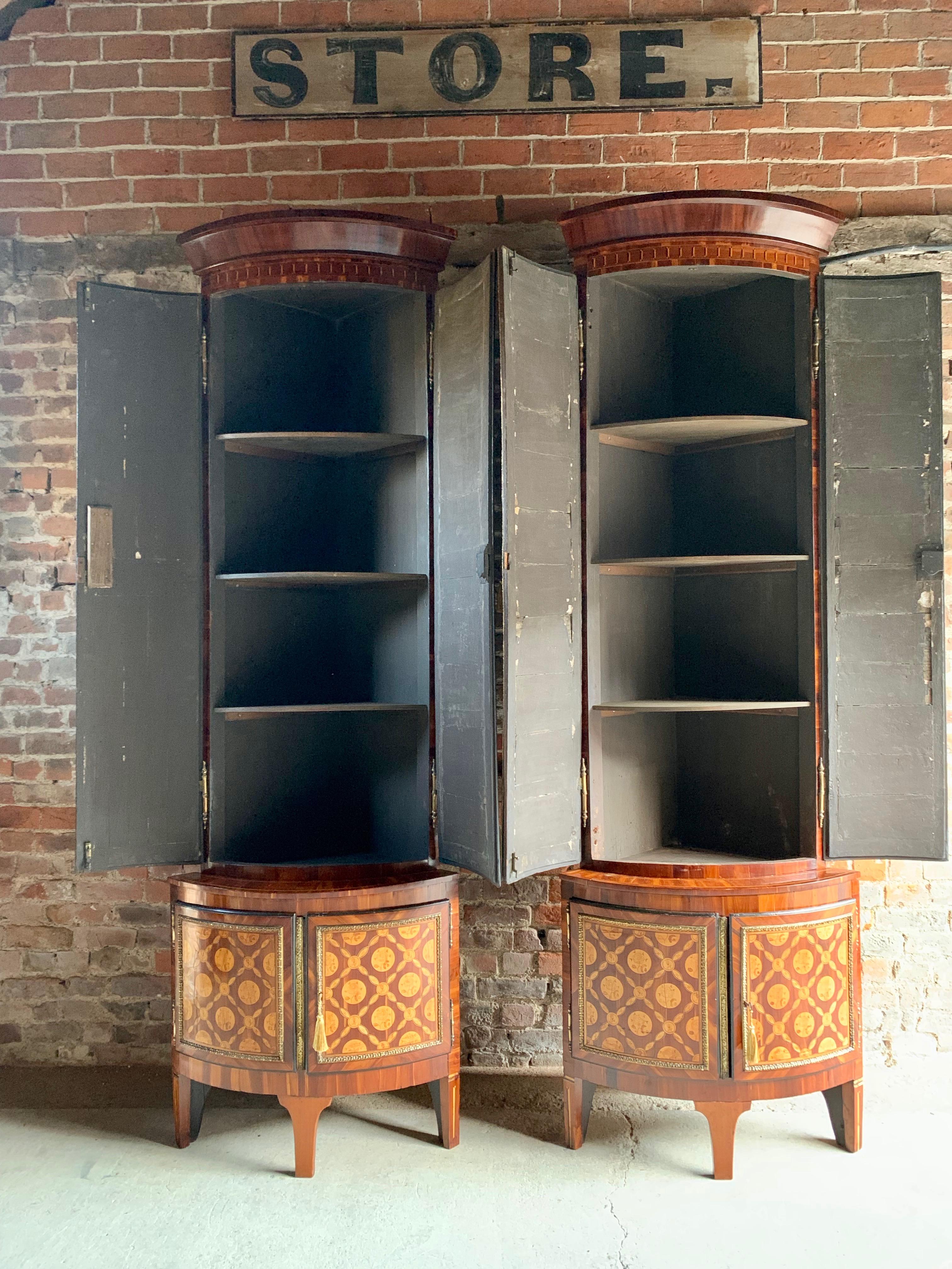 Rare 18th Century Dutch Corner Cabinets Pair of Inlaid Marquetry Monumental In Fair Condition In Longdon, Tewkesbury