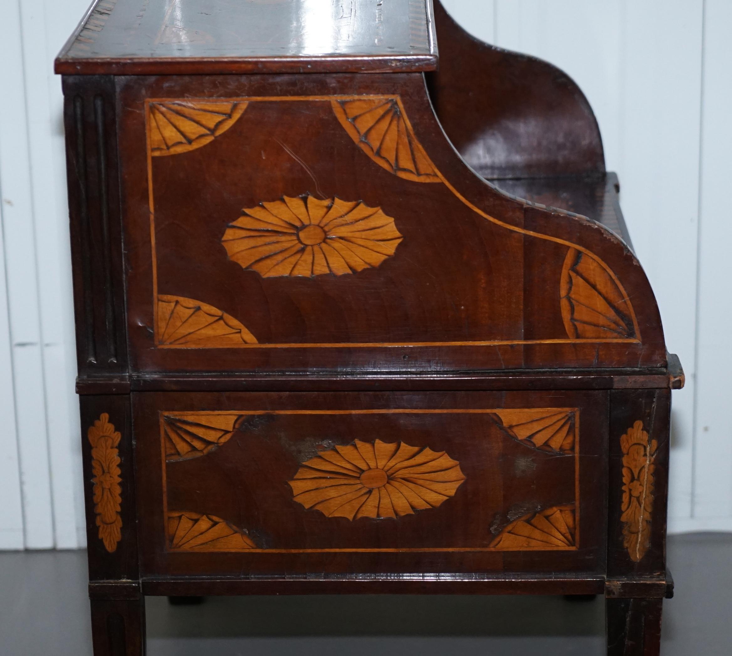 Rare 18th Century Dutch Marquetry Inlaid Side Table with Tambour Fronted Door 7