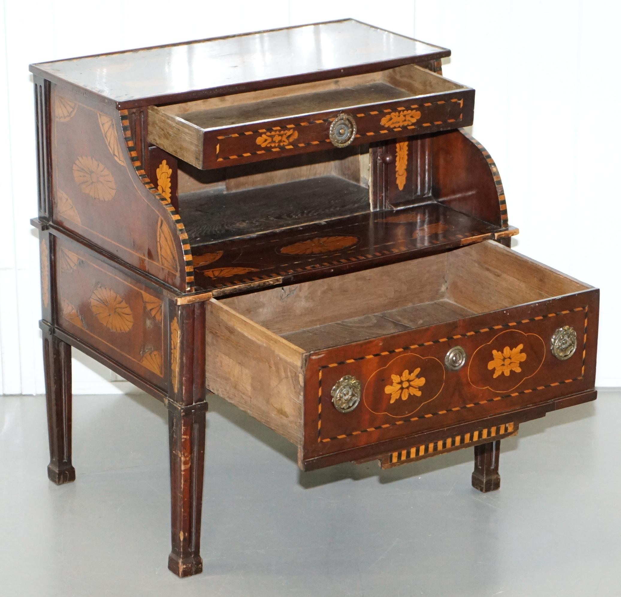 Rare 18th Century Dutch Marquetry Inlaid Side Table with Tambour Fronted Door 10