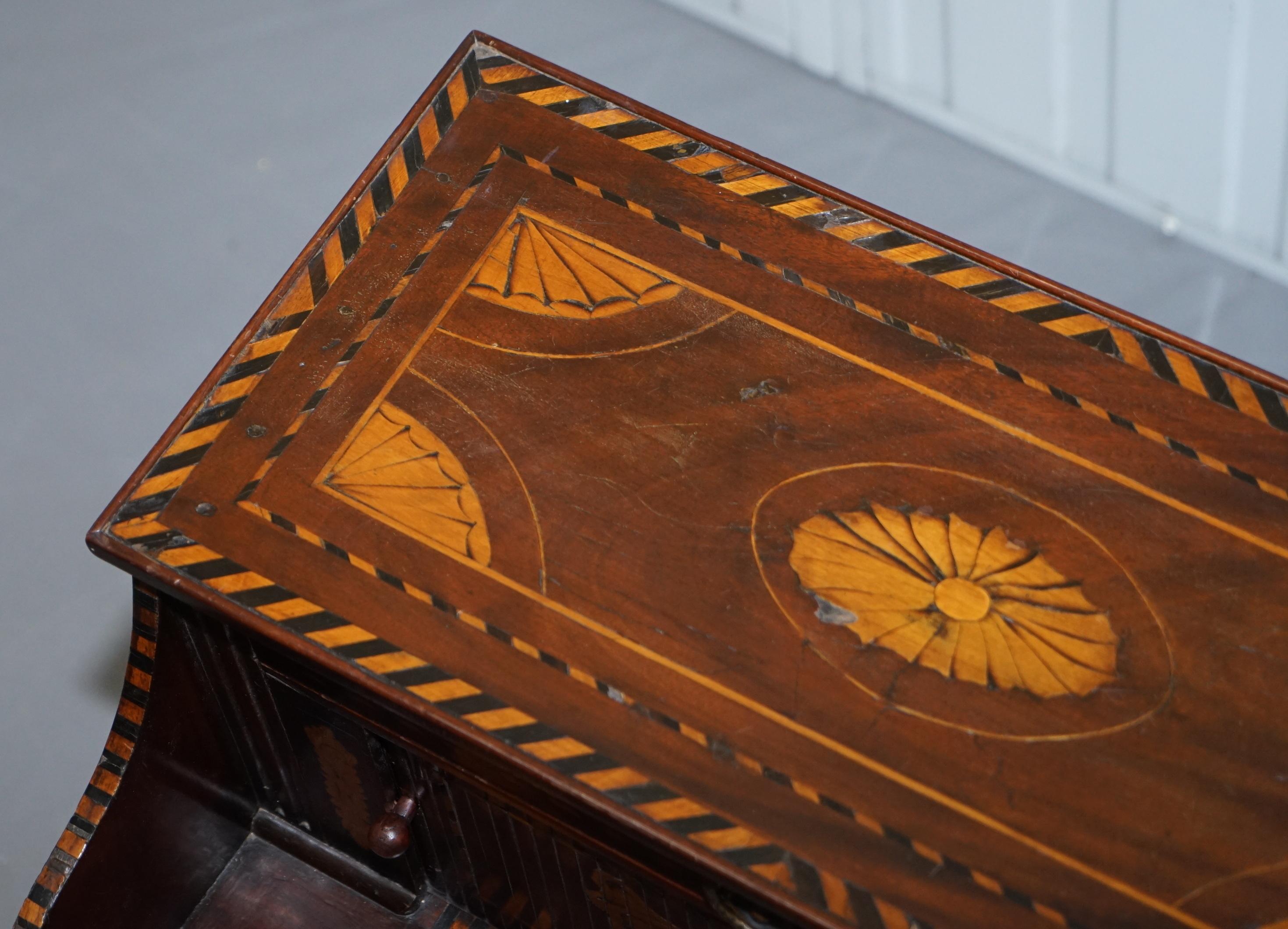 Wood Rare 18th Century Dutch Marquetry Inlaid Side Table with Tambour Fronted Door