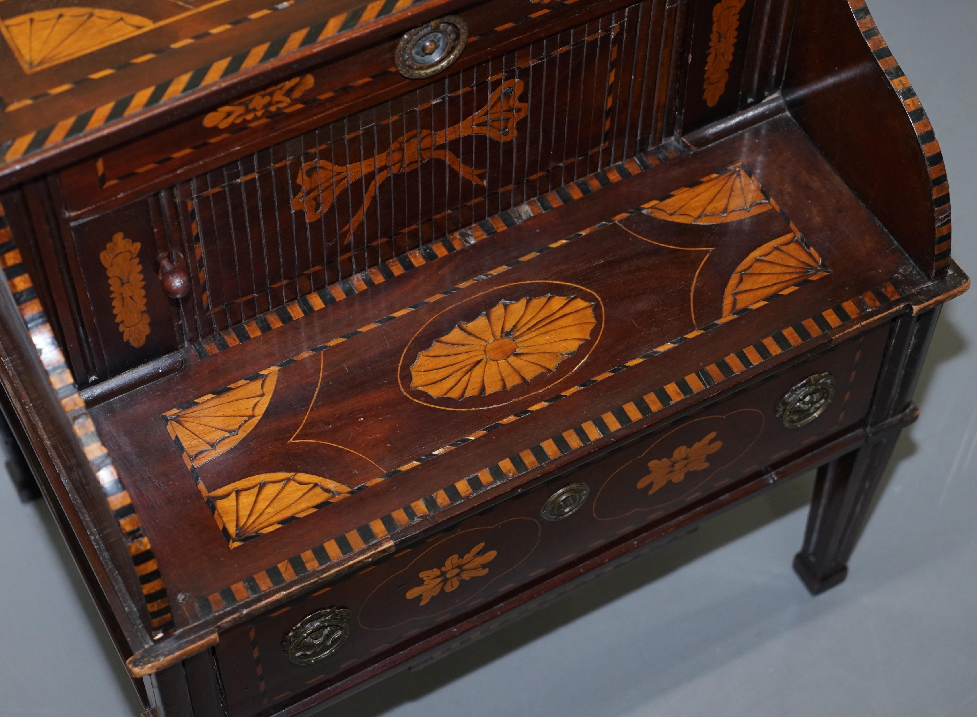 Rare 18th Century Dutch Marquetry Inlaid Side Table with Tambour Fronted Door 2
