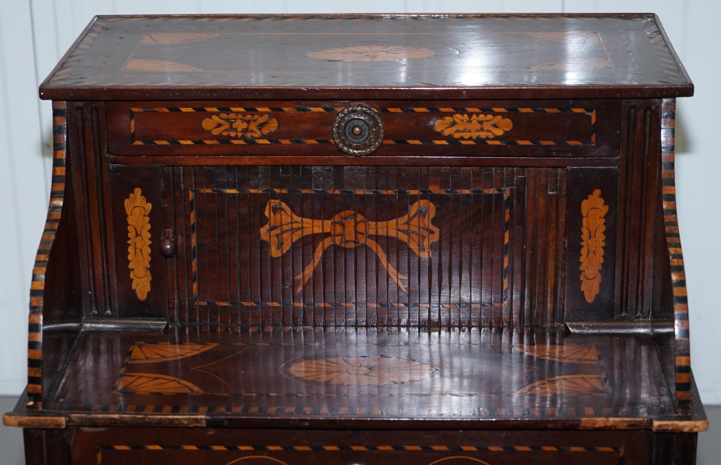 Rare 18th Century Dutch Marquetry Inlaid Side Table with Tambour Fronted Door 3