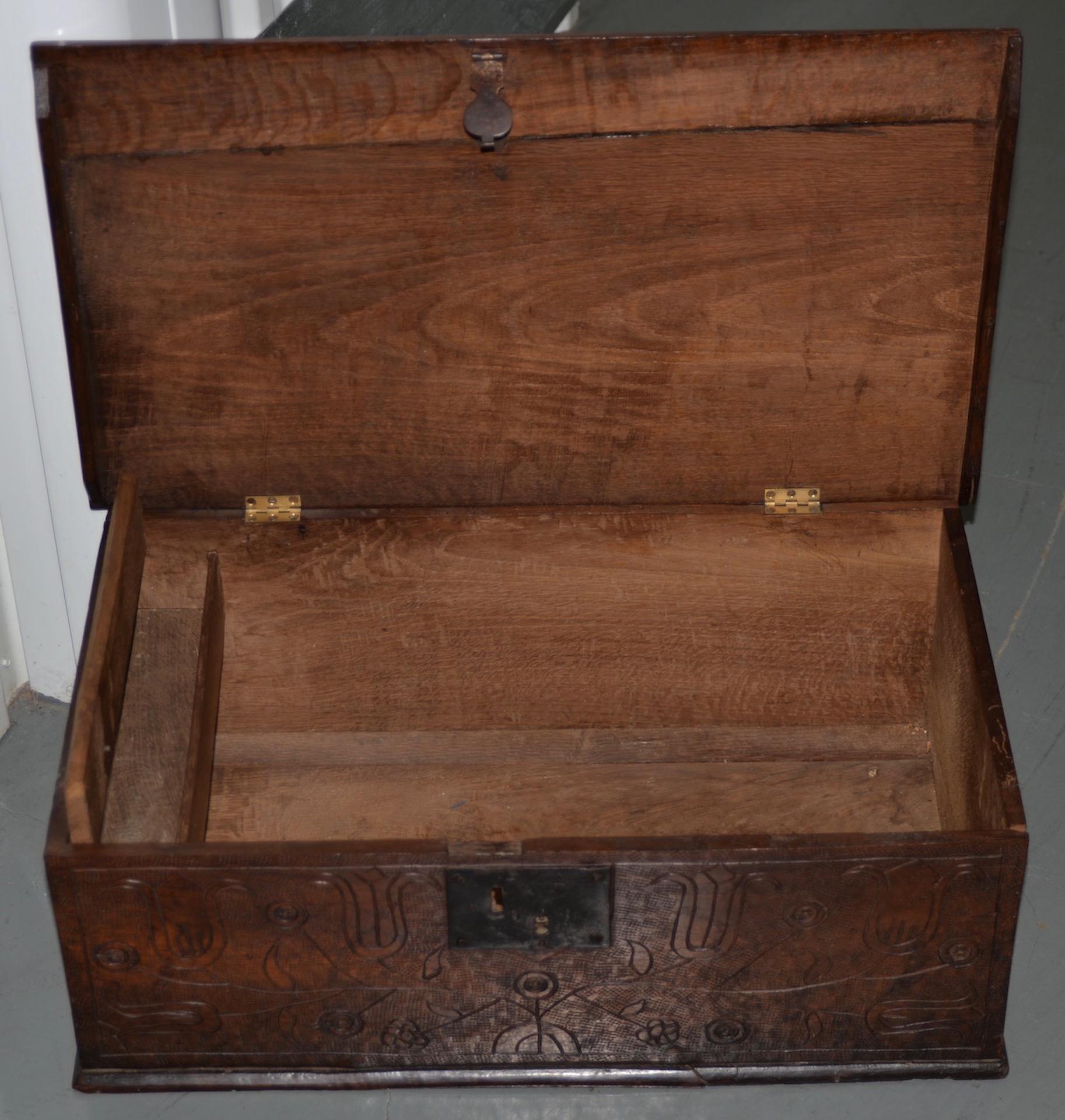 18th Century Early American Hand Carved Walnut Bible Box, circa 1763 2