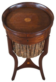 Rare 18th Century English Hepplewhite Round Mahogany Sewing Table Stand Table
