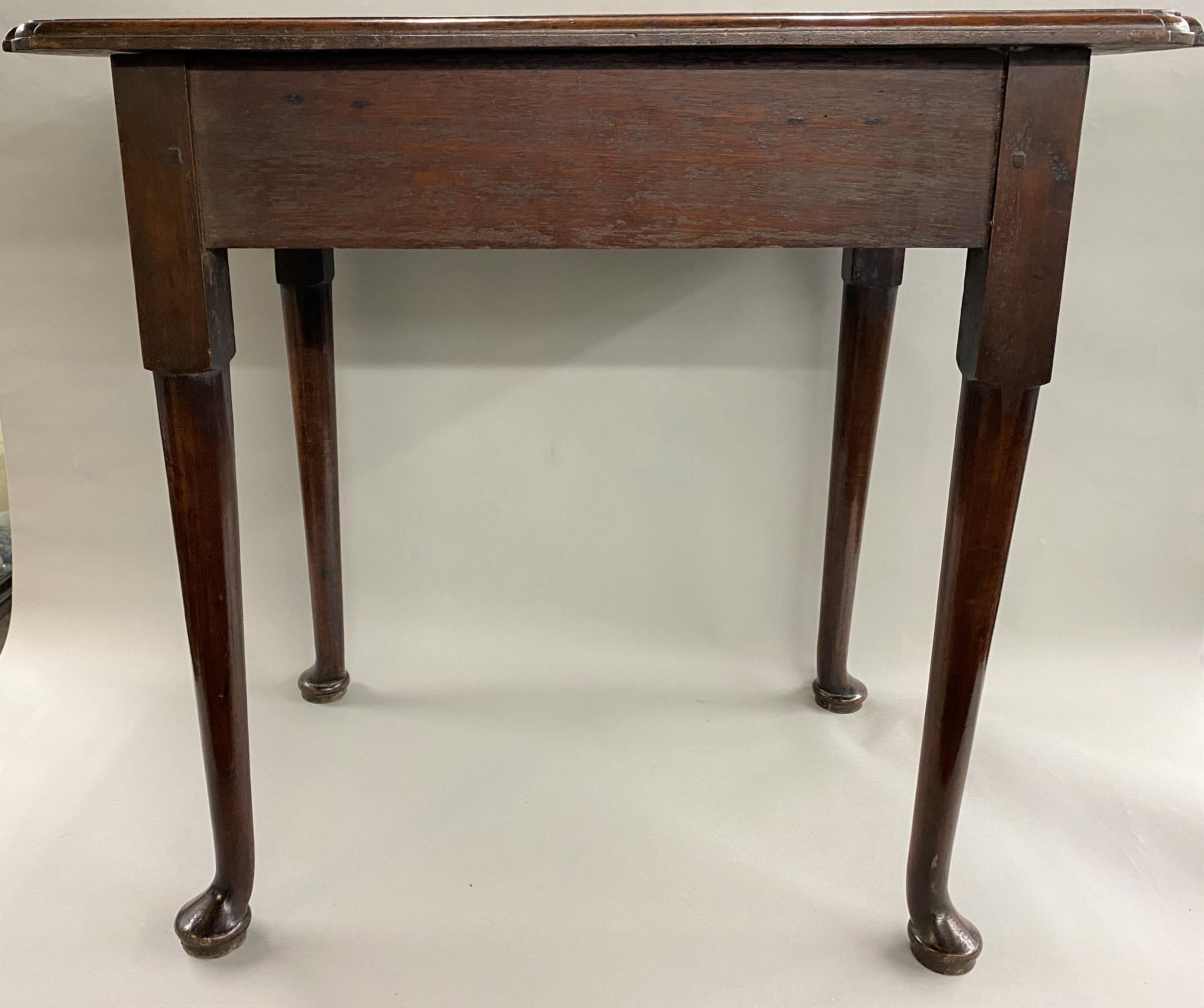 Brass Rare 18th Century English Table in Walnut with Pinched Top Corners