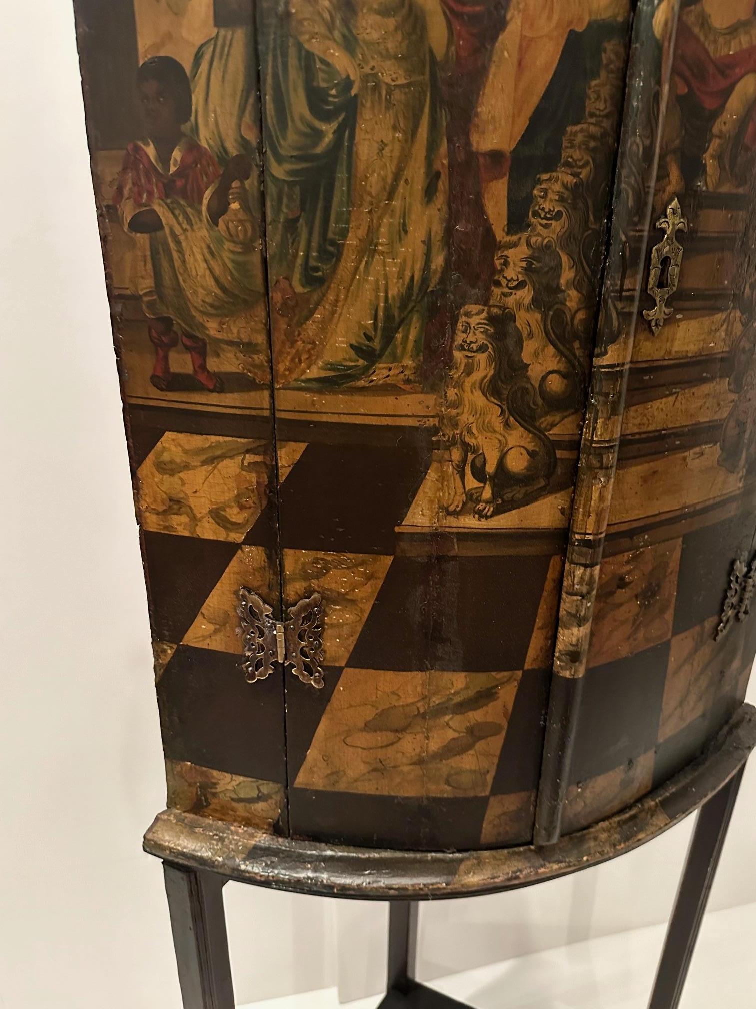 Rare 18th Century Flemish Hand Painted Wood Corner Cabinet 6