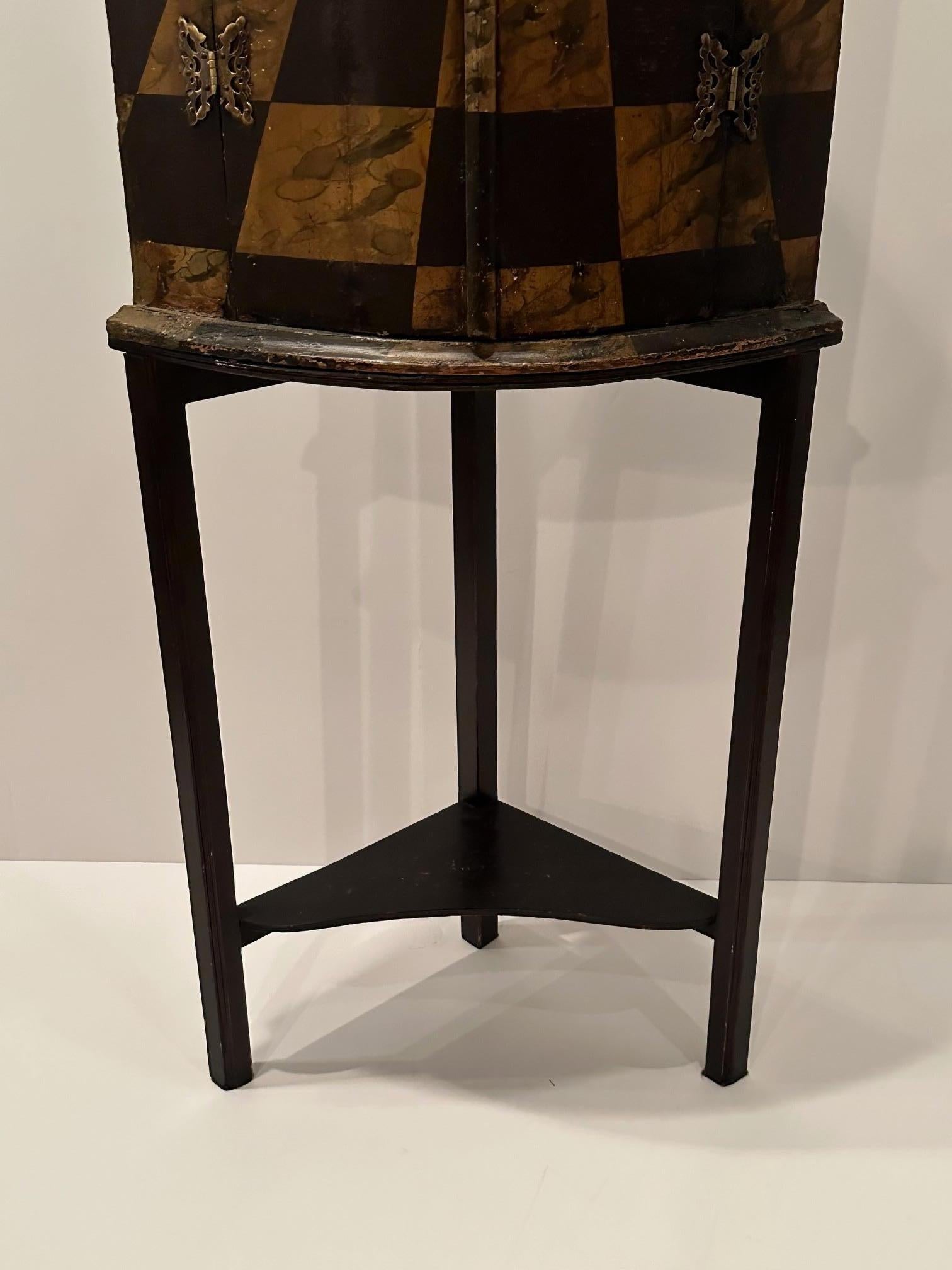 Rare 18th Century Flemish Hand Painted Wood Corner Cabinet 8