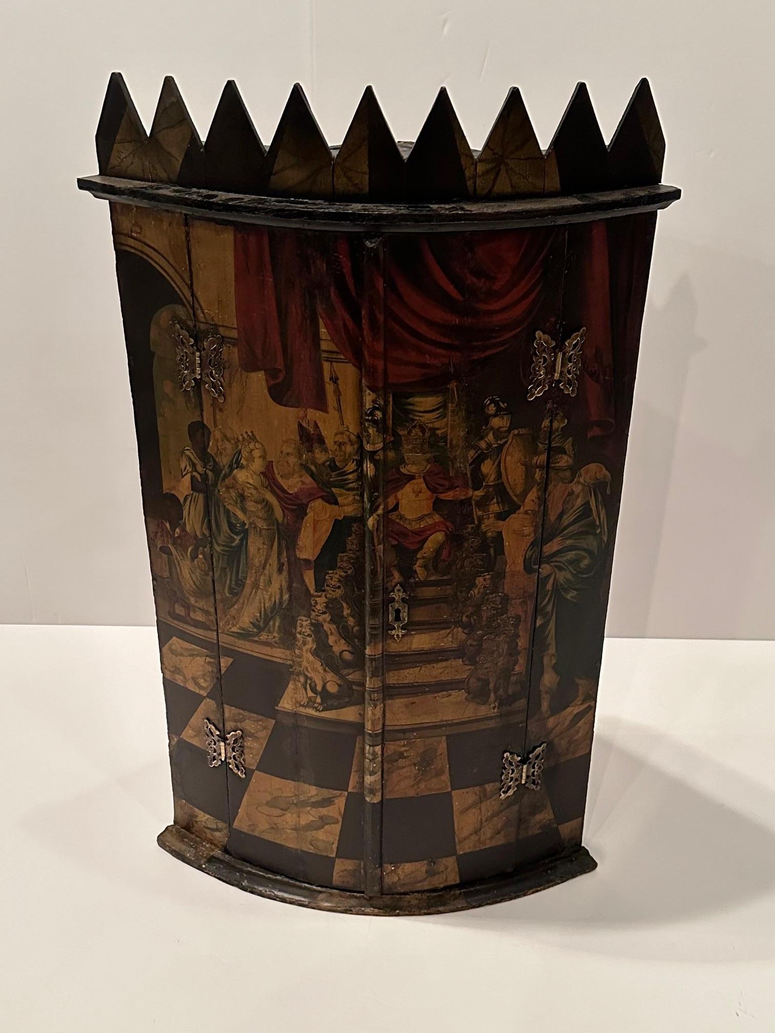Rare 18th Century Flemish Hand Painted Wood Corner Cabinet 12