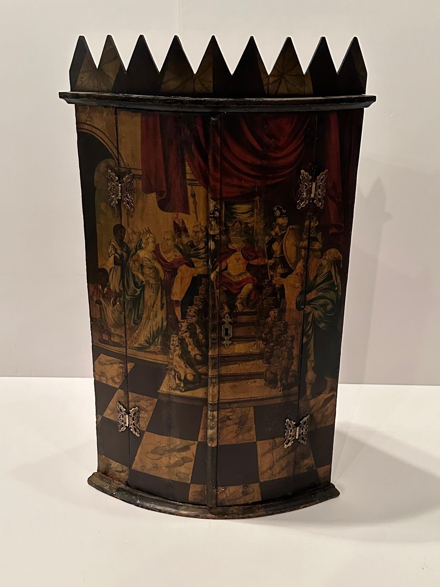 Rare 18th Century Flemish Hand Painted Wood Corner Cabinet 13