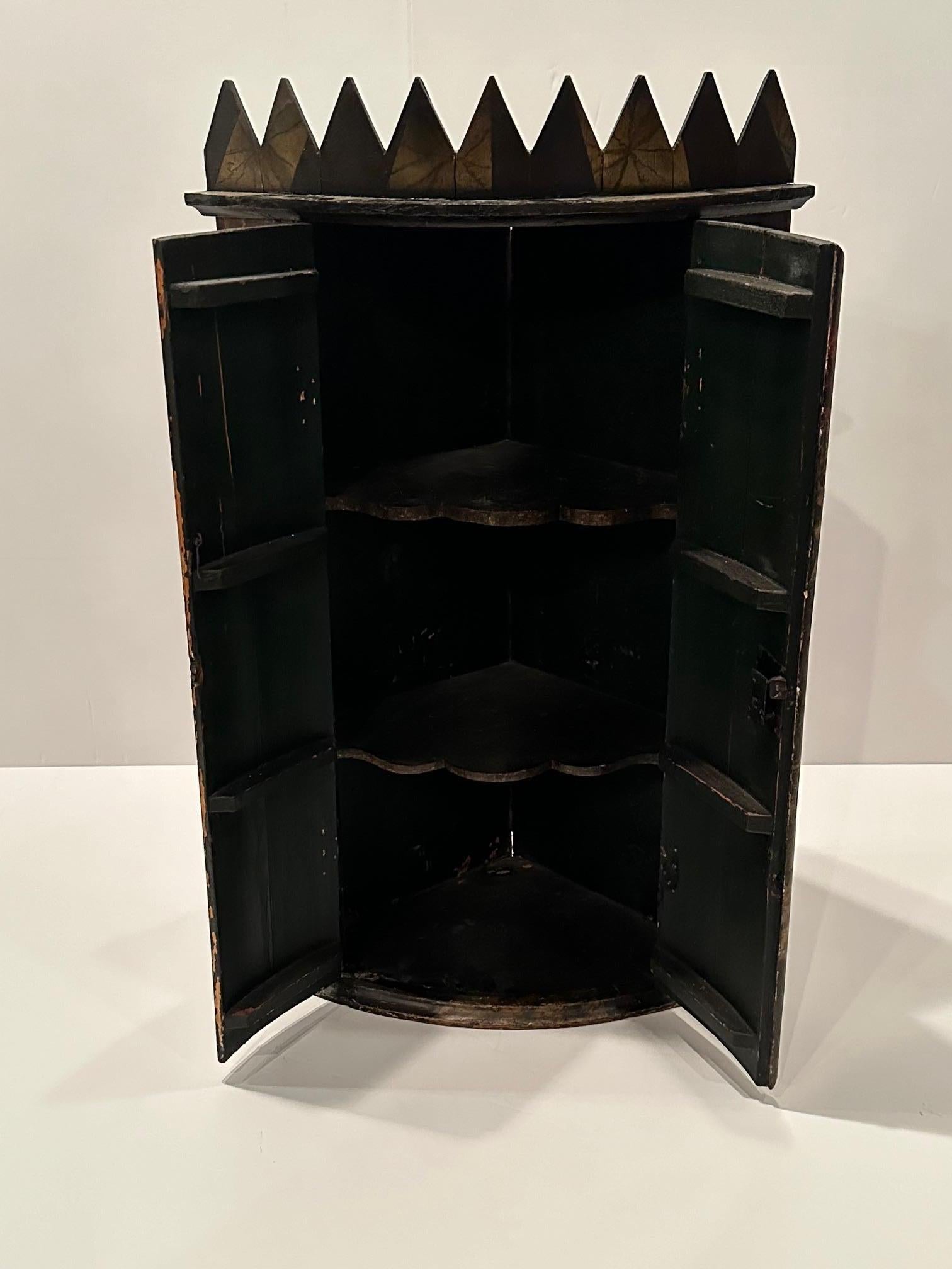 Rare 18th Century Flemish Hand Painted Wood Corner Cabinet 14