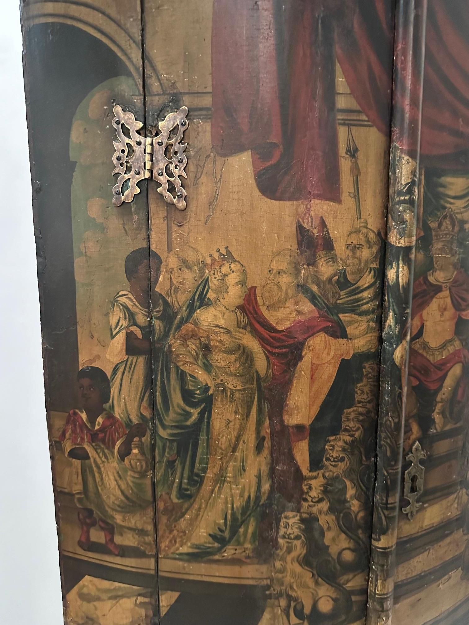 18th Century and Earlier Rare 18th Century Flemish Hand Painted Wood Corner Cabinet