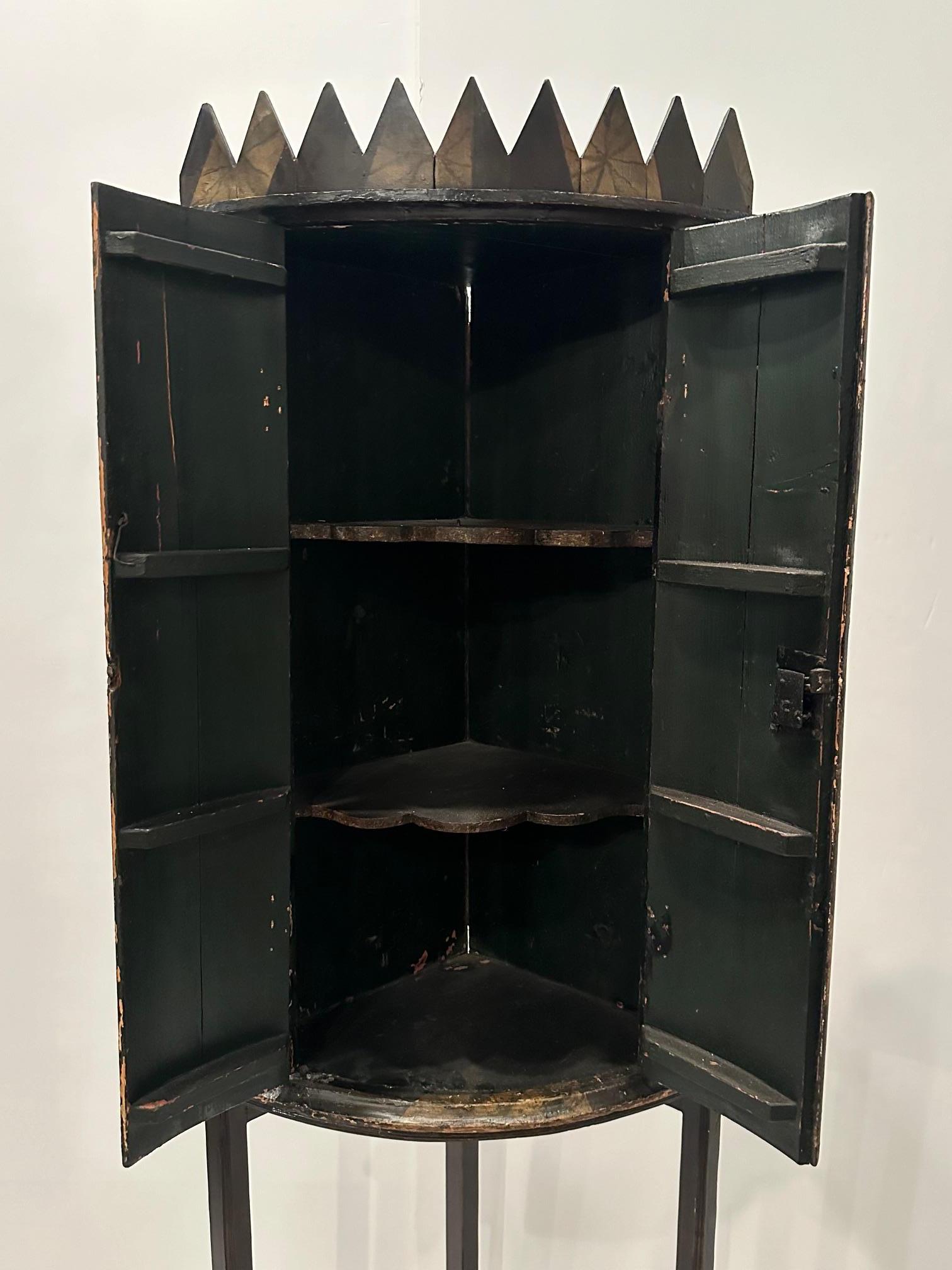 Rare 18th Century Flemish Hand Painted Wood Corner Cabinet 2