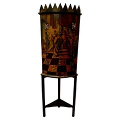 Rare 18th Century Flemish Hand Painted Wood Corner Cabinet