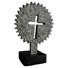 Rare 18th Century French Lauze Stone Cross on Stand