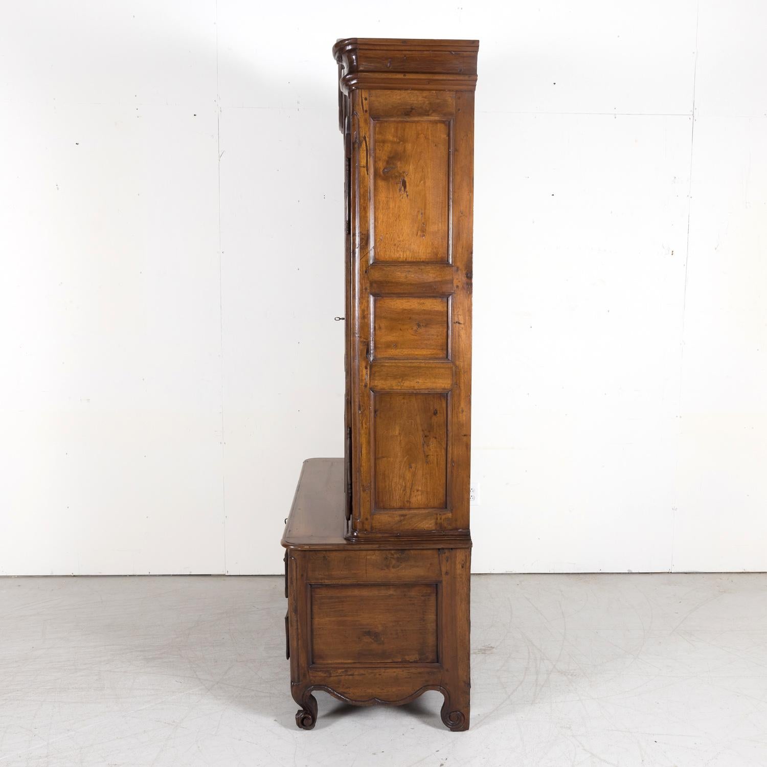 Rare 18th Century French Louis XV Period Walnut Armoire Pantalonnier Deux Corps For Sale 14