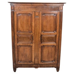 Rare 18th Century French Period Louis XVI Carved Walnut Armoire from Limoges