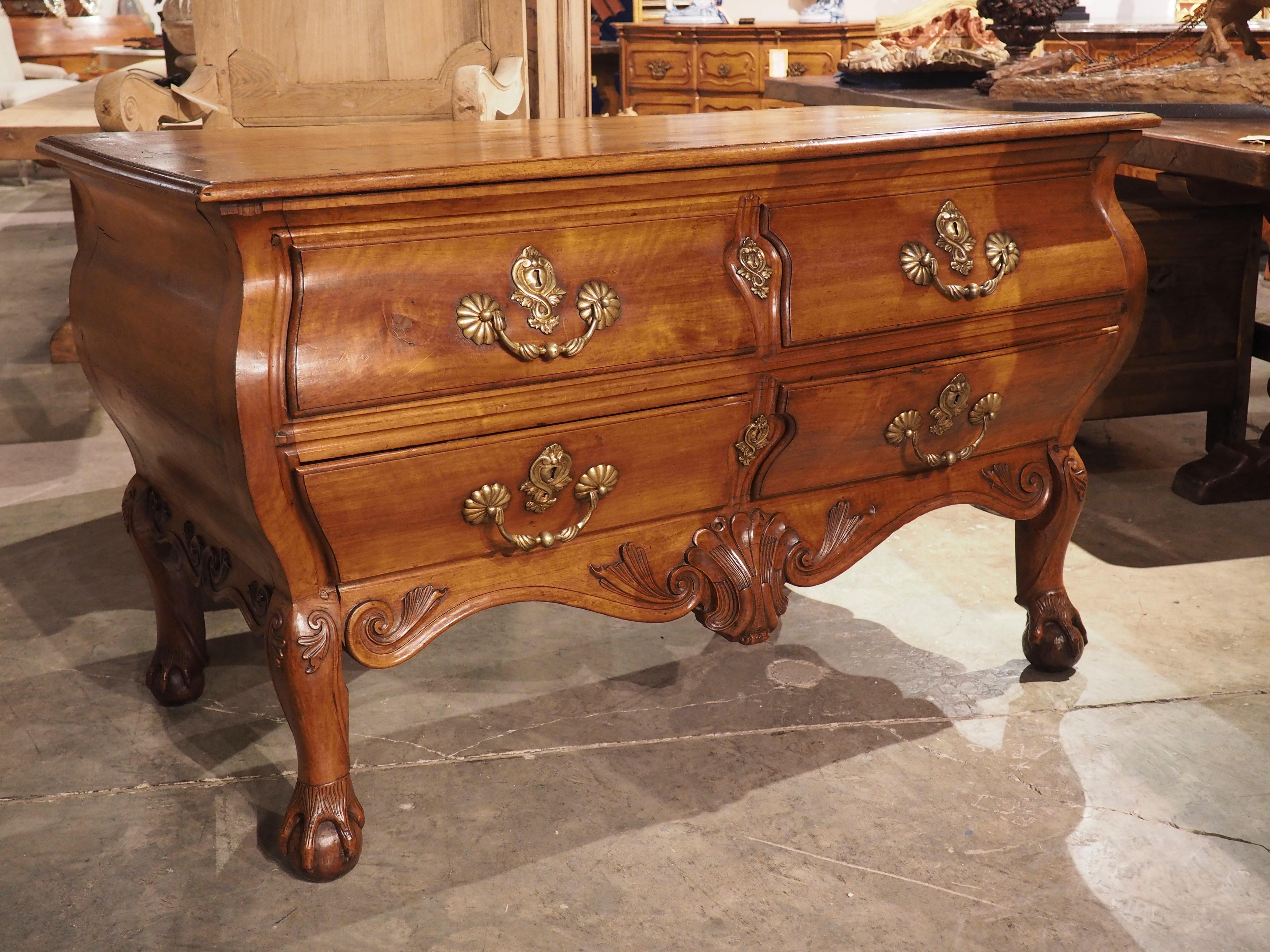 Rare 18th Century French Walnut Commode “Angouleme” with Stamped Bronze Hardware For Sale 5