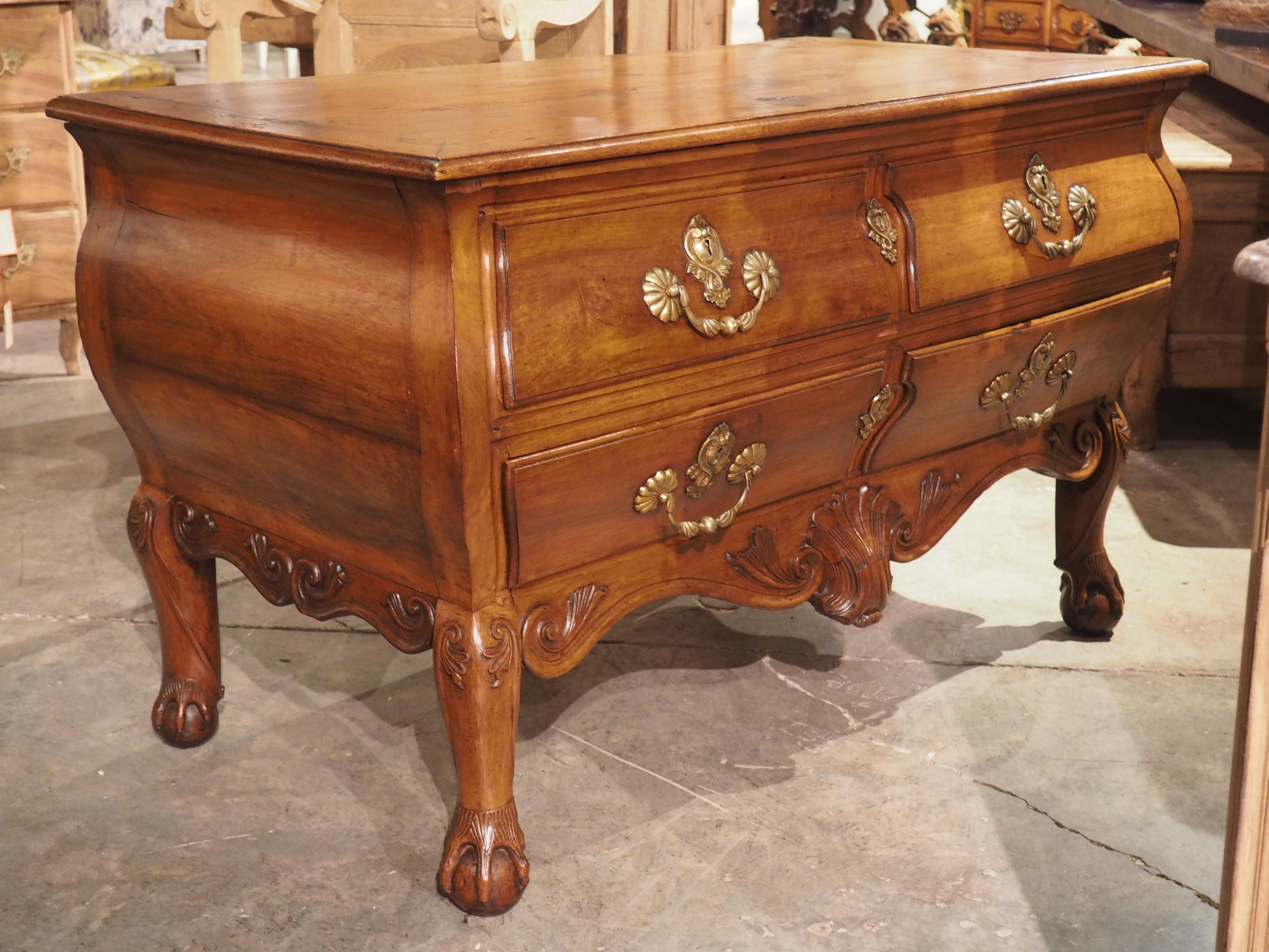 Rare 18th Century French Walnut Commode “Angouleme” with Stamped Bronze Hardware For Sale 9